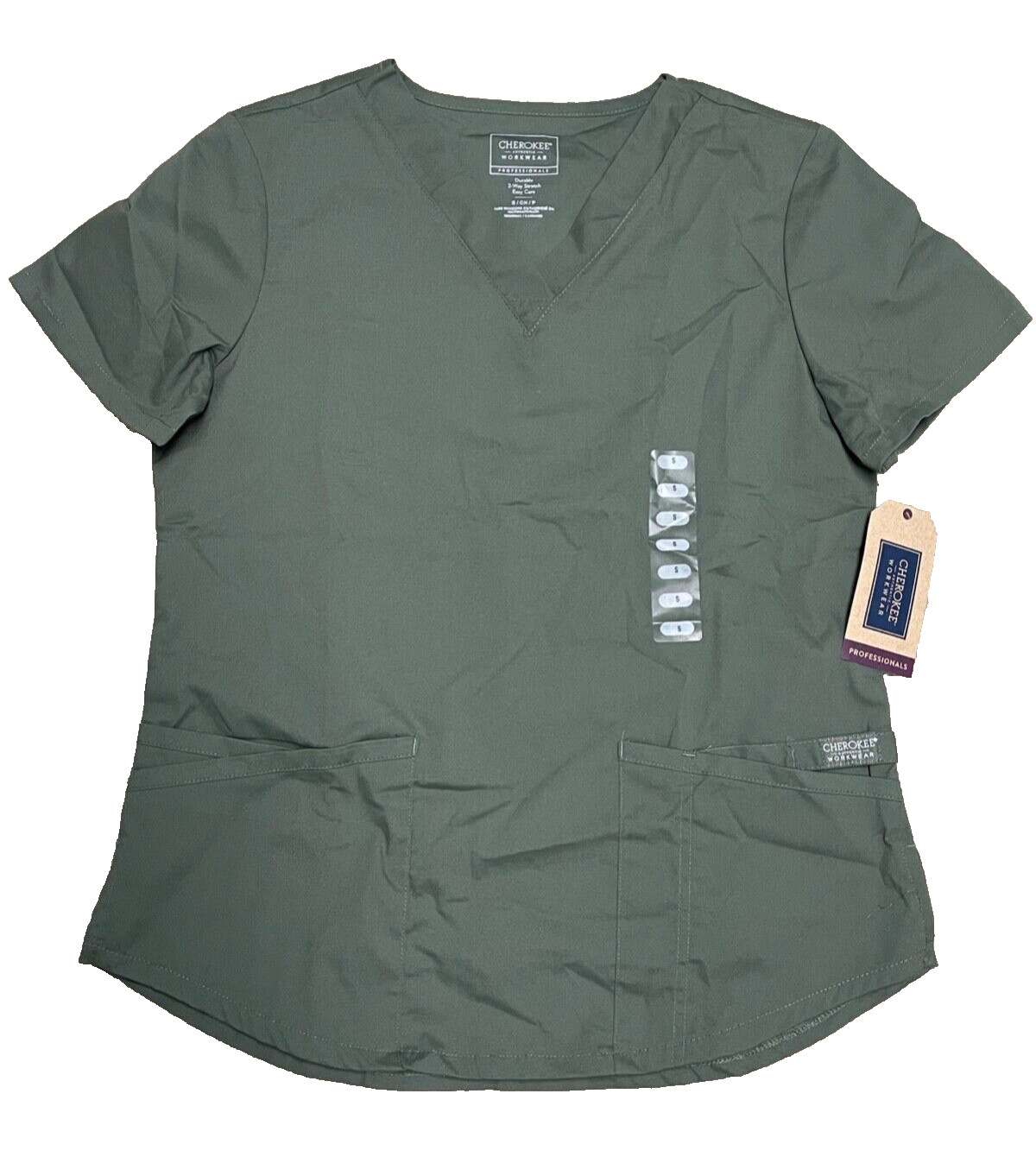 Cherokee Small Scrub Top Olive Green Workwear Professionals Women’s V-Neck WW665