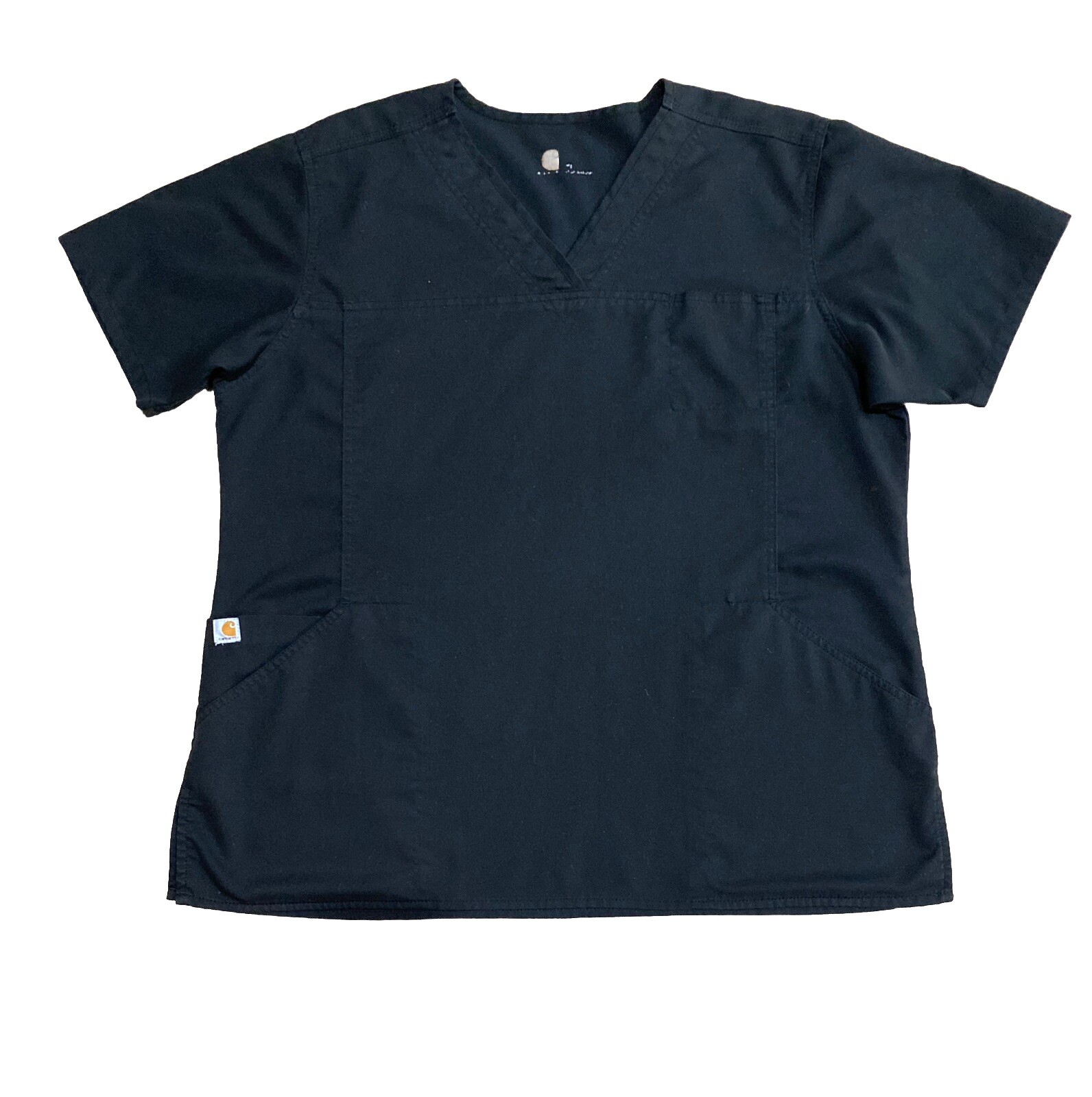 Carhartt Womens Black Scrub Top L V Neck Utility Pocket Medical Healthcare Shirt