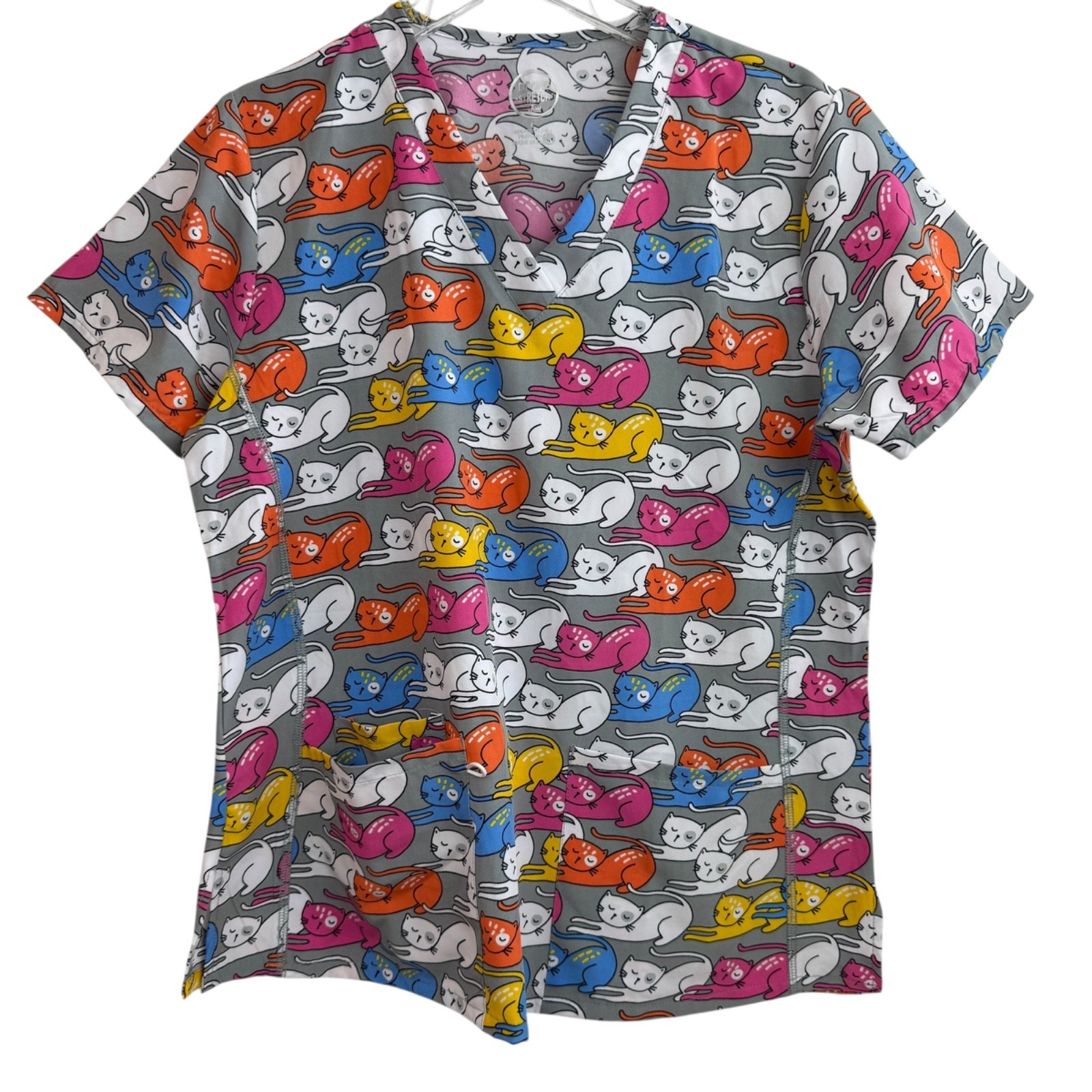 Divine Stretch by JDM Scrub Top Size L Has Pockets Cat Pattern A26