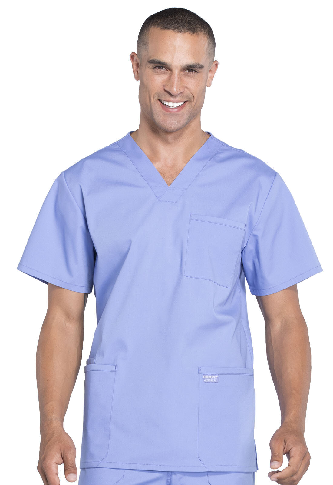 Scrubs Cherokee Workwear Men V Neck Tall Top WW695T CIE Ciel Blue Free Shipping