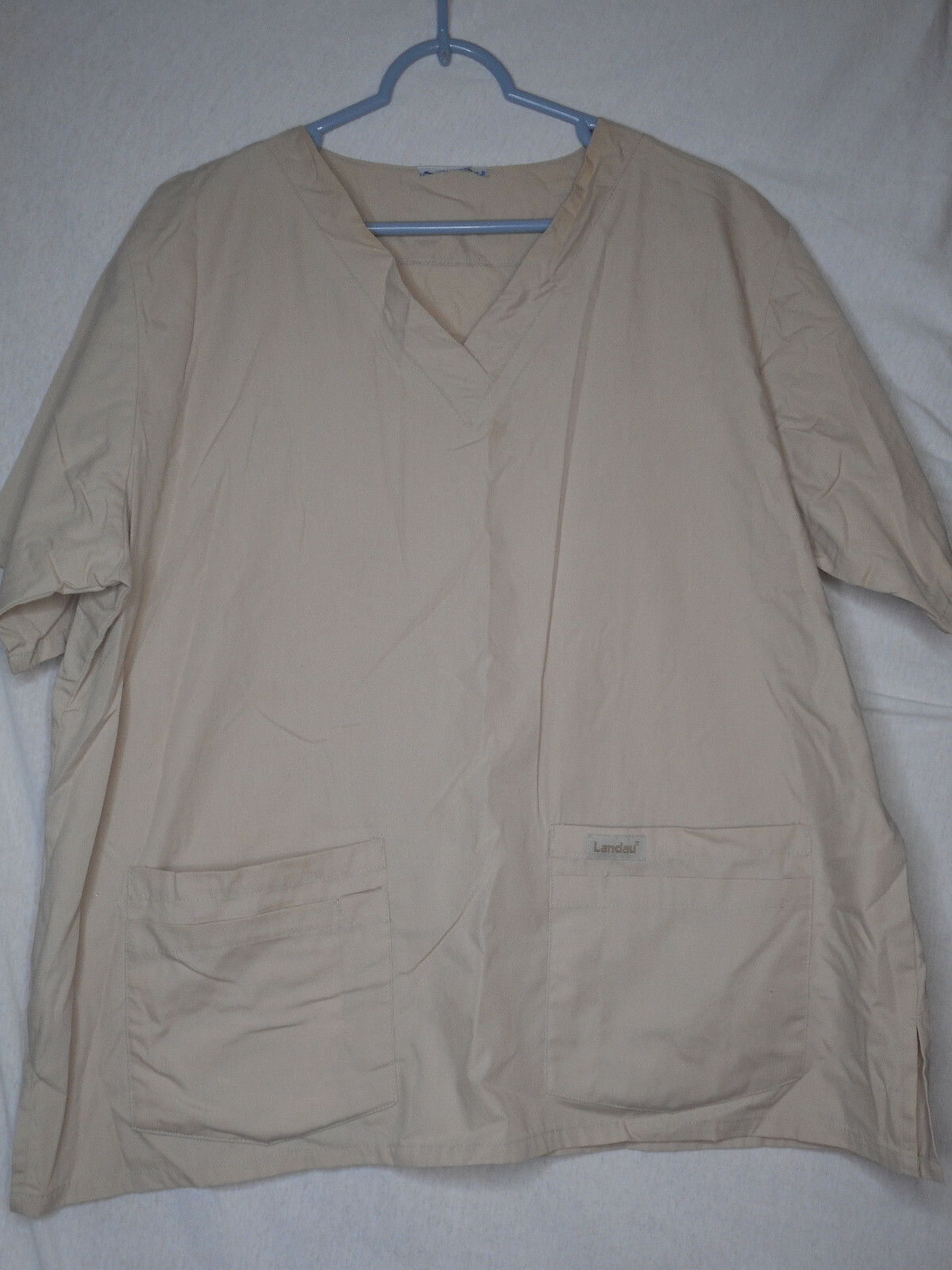 Solid Unisex Beige / Tan / Khaki Scrub Top Laudau Medical Uniform