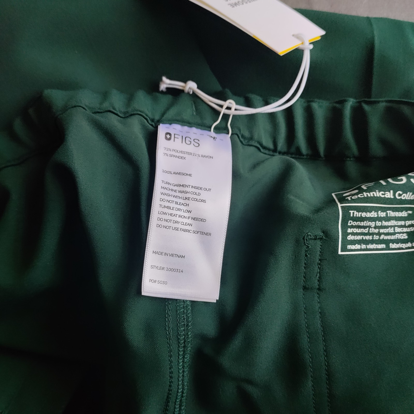 NWT Figs 5XLS Hunter Green Racing Pisco Straight Leg Elastic Waist Drawstring