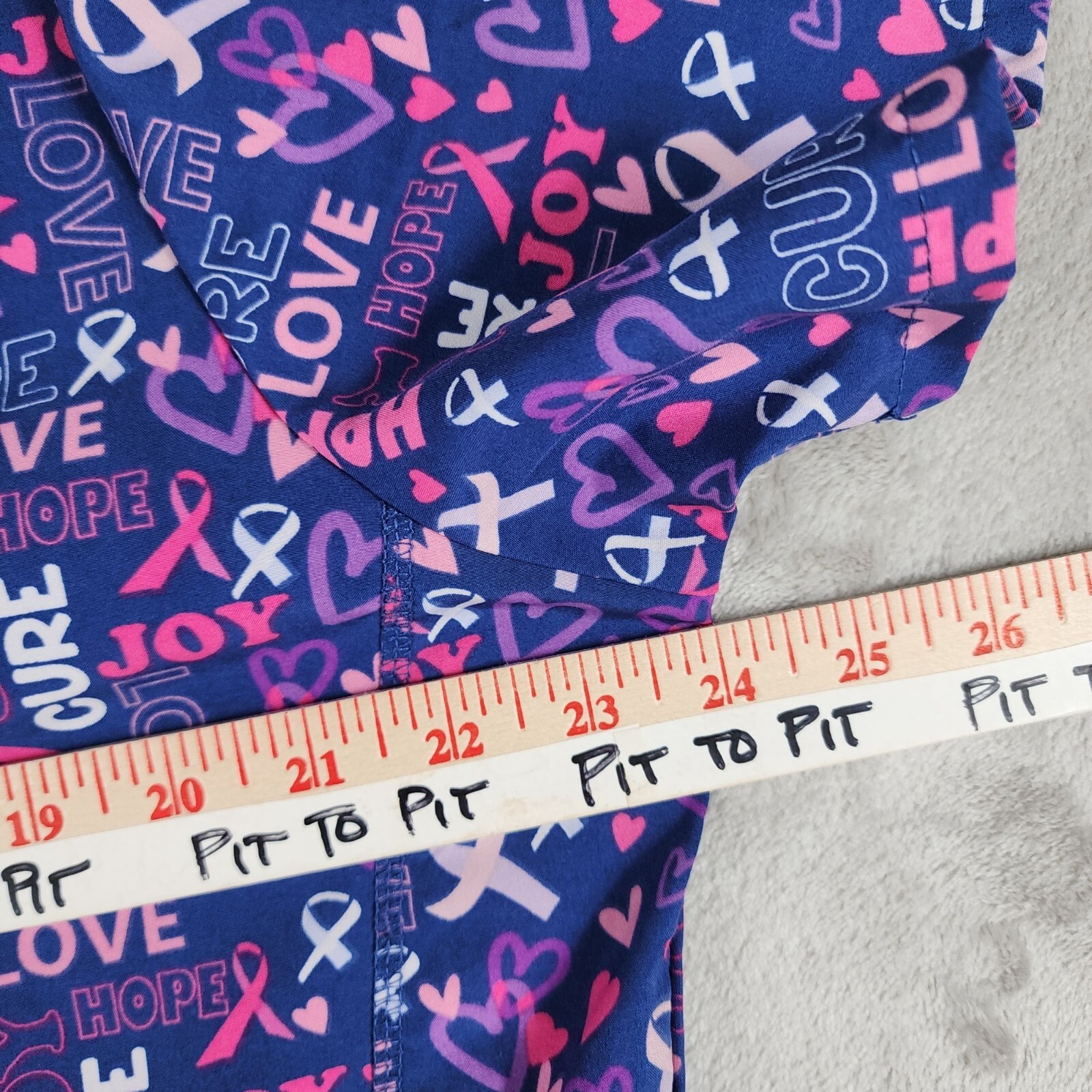 Divine Stretch By JDM Scrub Top Womens 2X Purple Pink Love Hope Cure Caregiver