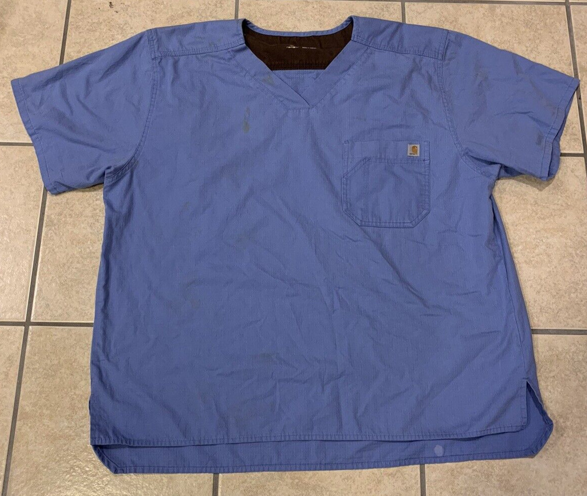 Men’s XL Carhartt Ripstop Blue Utility Medical Uniform Work Scrub Top C15108