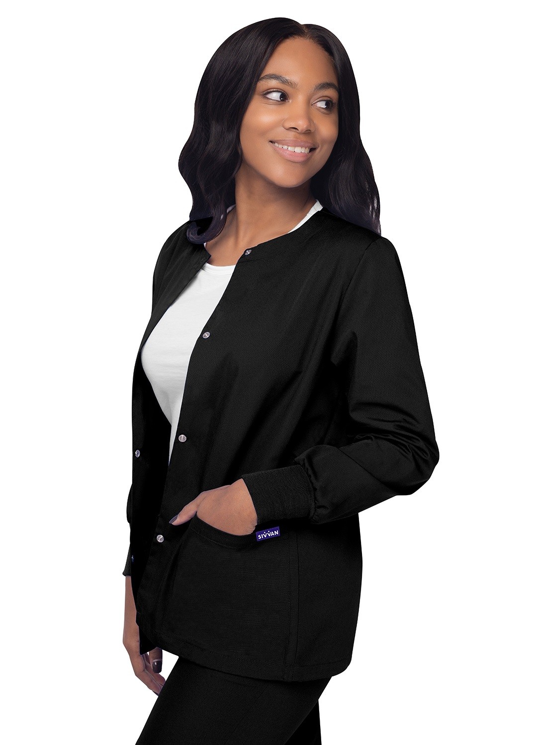 Sivvan Women’s Scrub Warm-up Jacket/Front Snaps Round Neck Stylish & Comfort