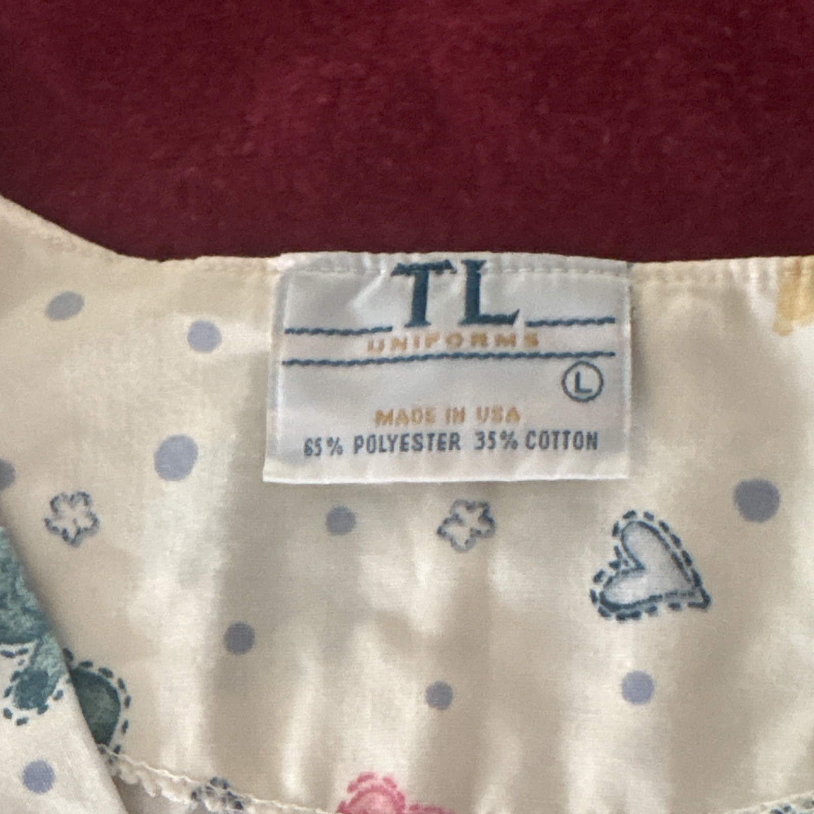 TL Uniforms Medical Scrub Top L White Patterned Polyester/Cotton Blend
