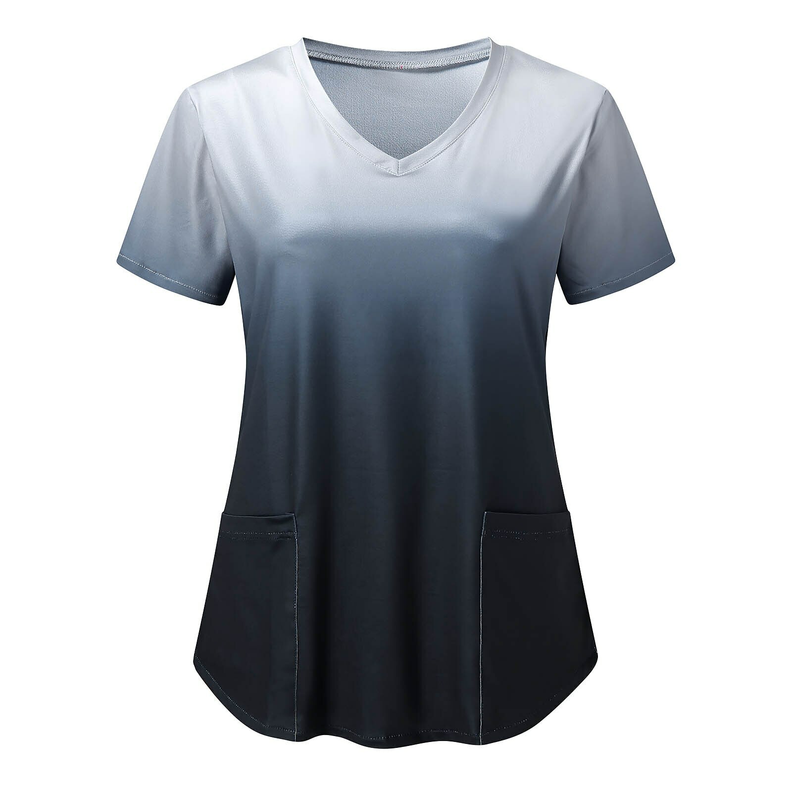 Medical Uniform Gradient Print Short Sleeve Neck Working Uniform Blouse Shirt