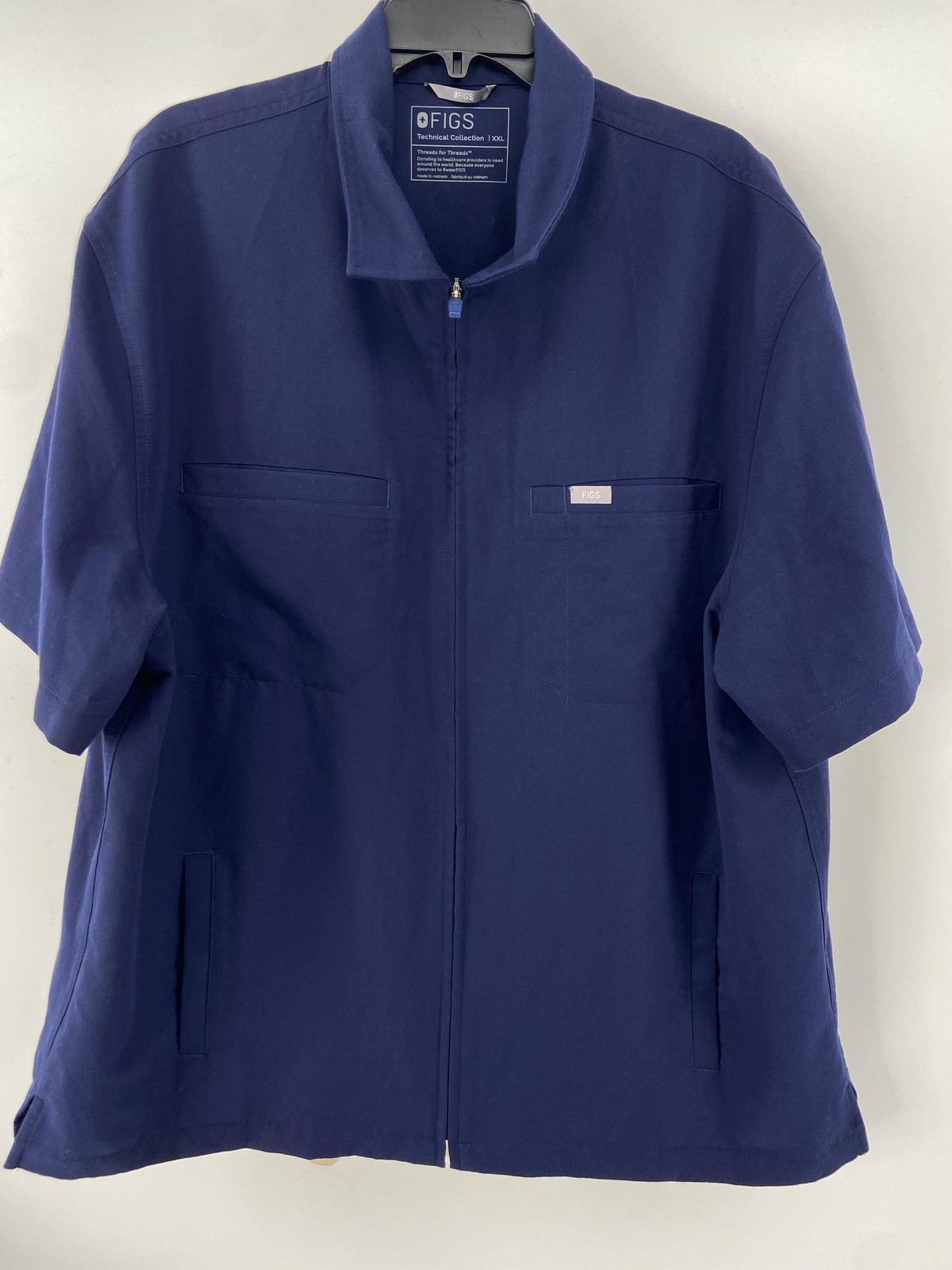 FIGS Scrub Jacket Mens 2XL Blue Carlisle Short Sleeve Full Zip Medical