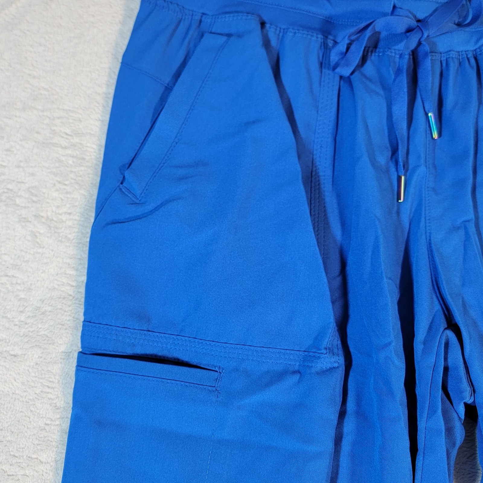 WonderWink Womens Scrubs Cargo L Petite Blue Pant 4 Pocket Drawstring Ankle Fit