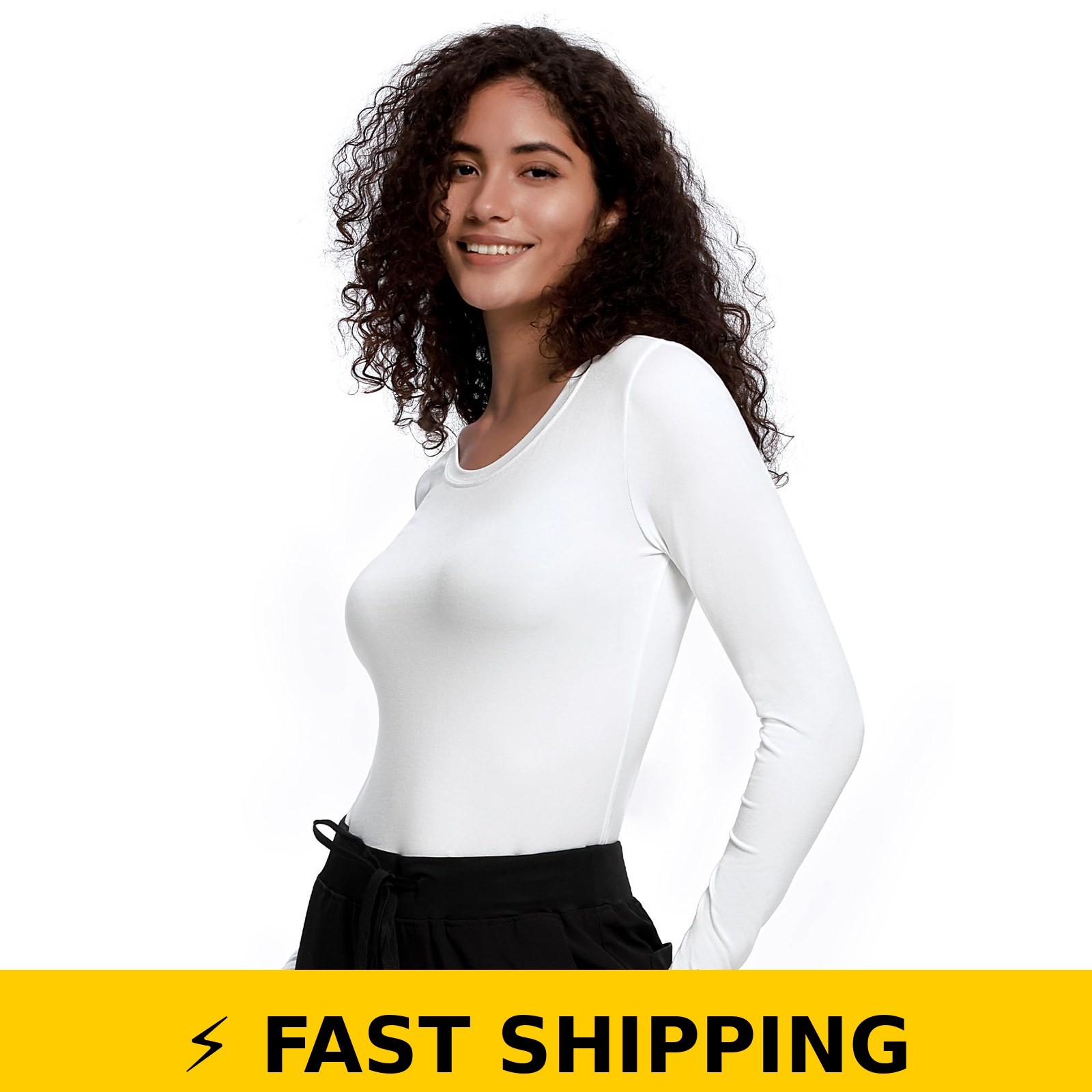 COZYFIT Women’s Long Sleeve Underscrub – Soft White Tee, Size M