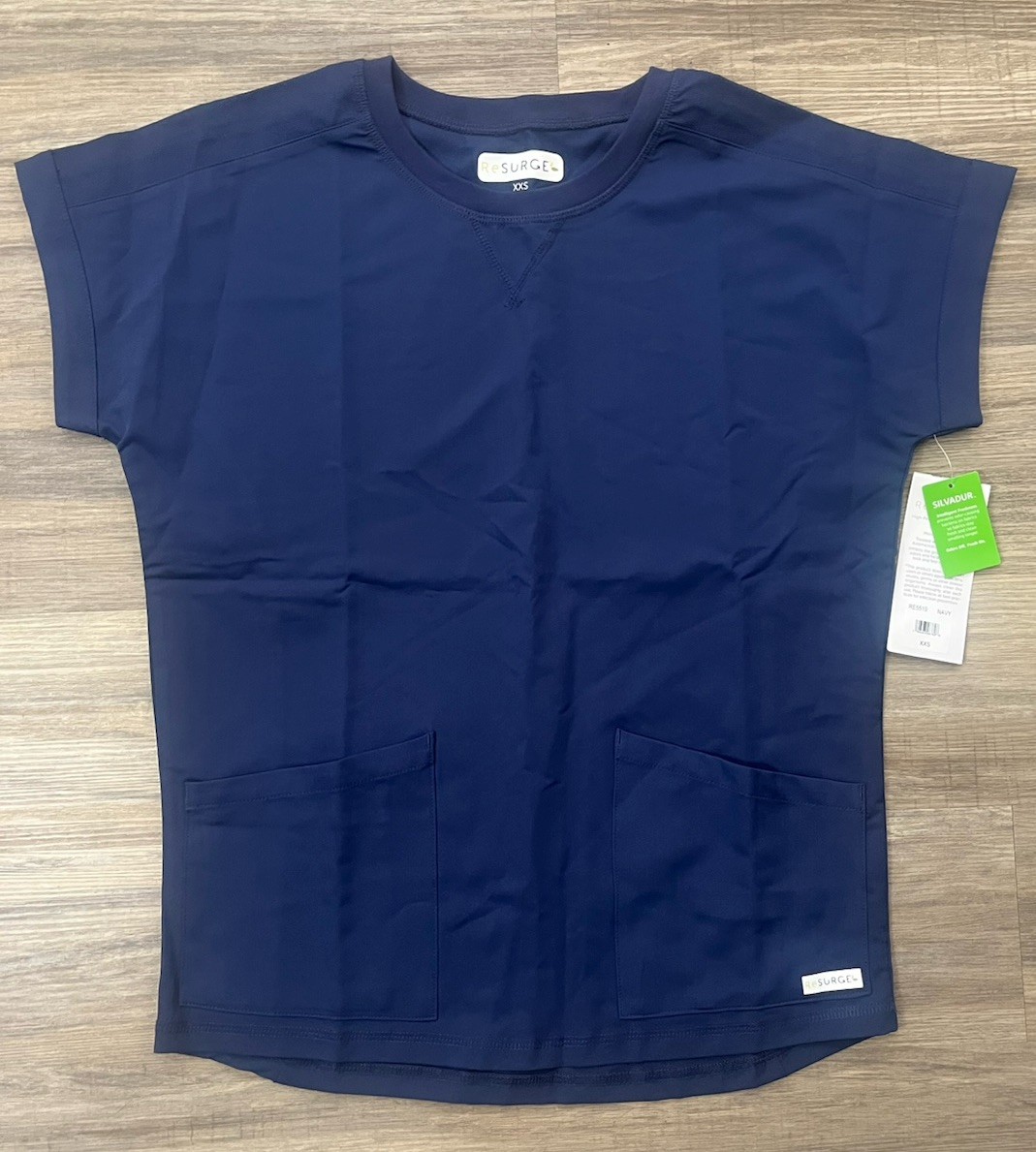Resurge Women’s Navy V Neck Scrub Top XXS NWT Stretch Recycled Uniform