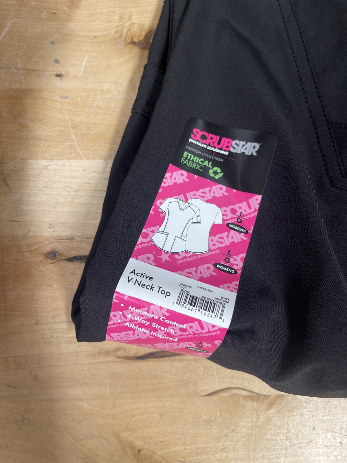 Scrubstar Women’s Black Stretch Moisture Control Scrub Top Shirt Size L New