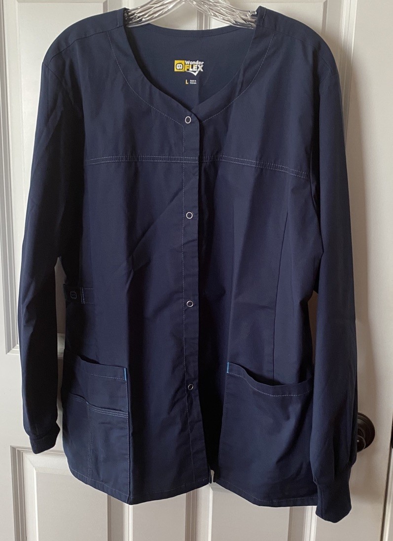 WONDERWINK WonderFlex Front Snap Women’s Jacket with Pockets -Large-Navy blue