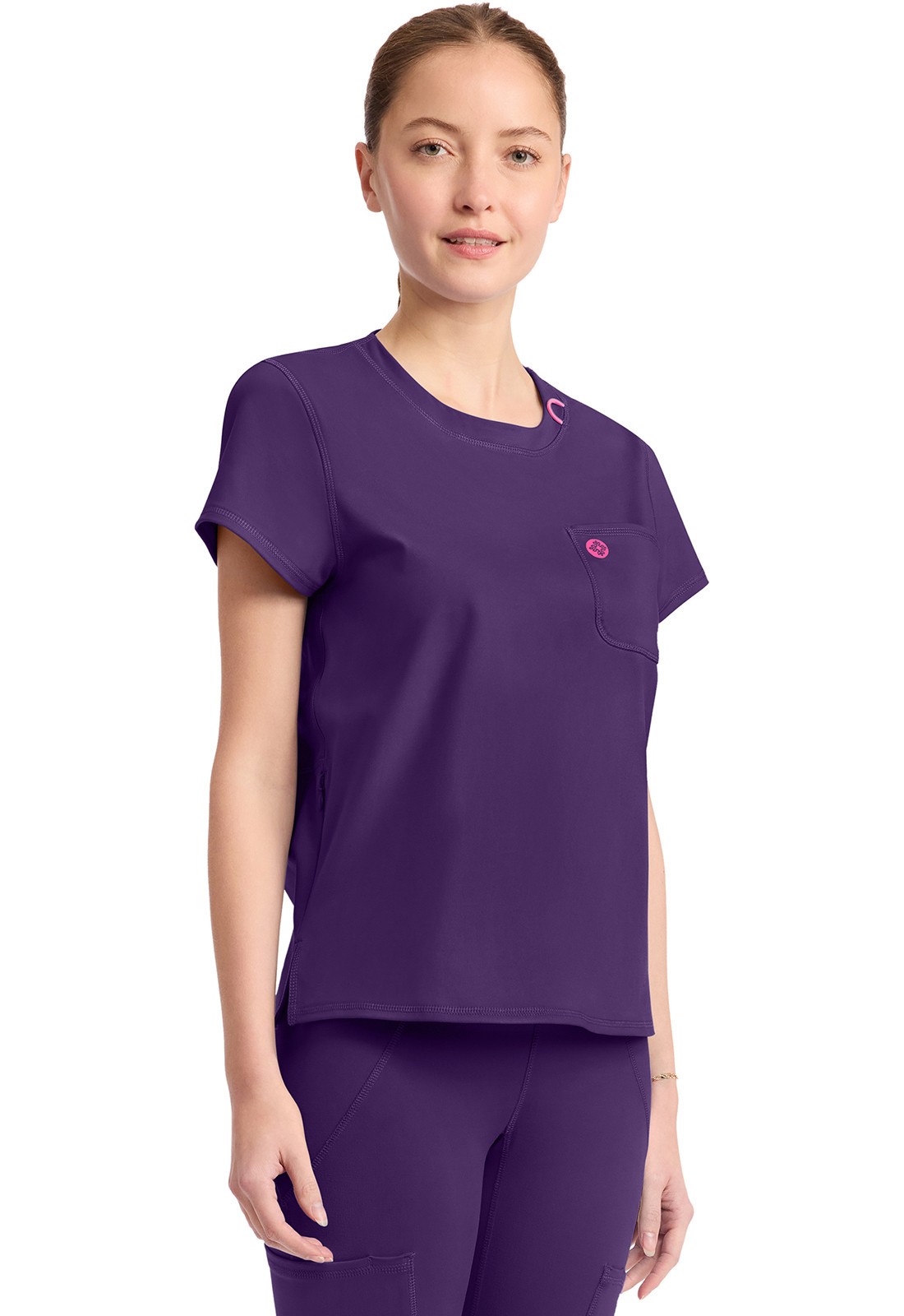 Scrubs Women’s Med Couture AMP MC751 Crew Neck Scrub Top Purple GLPU XS-2XL