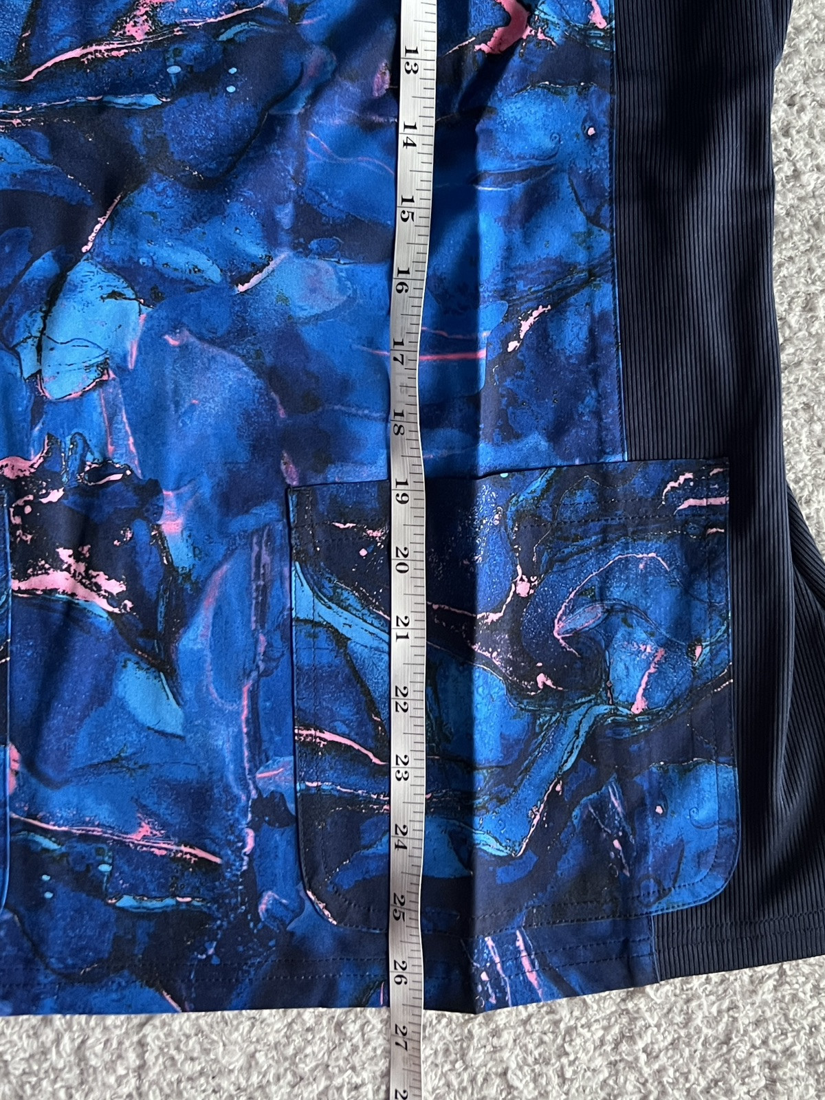 Koi Lite Scrub Top Women’s Sz Medium Blue Marbulous Pinks Marble Stretch Nursing
