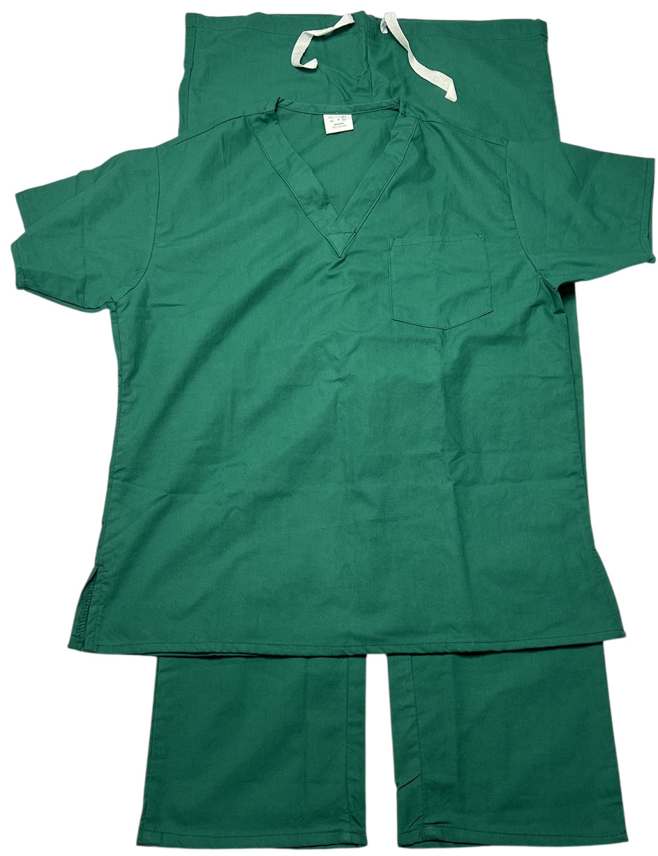 Scrub Set Unisex (S) Hunter Green 2 Pockets Top & Bottom Drawstring Waist NWOT