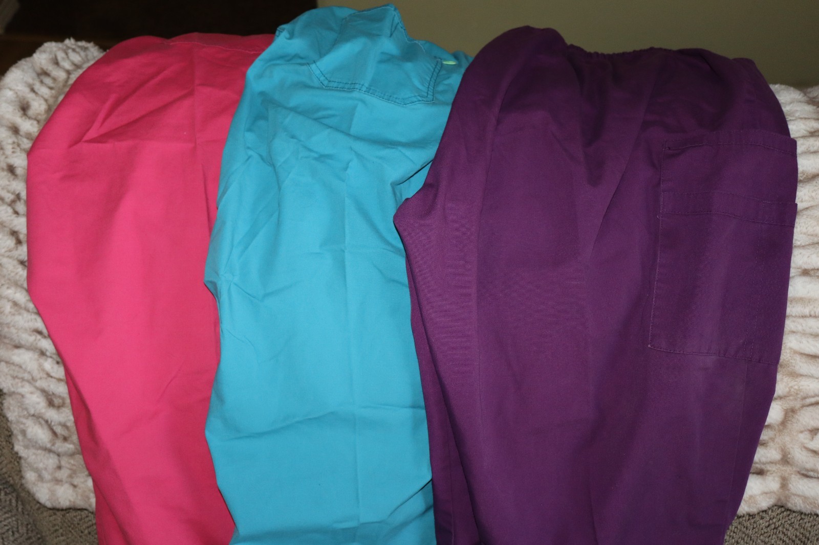 Lot of 3 Scrub Pants Women’s Straight Leg 4XL Tie Close Pink, Purple, Light Blue