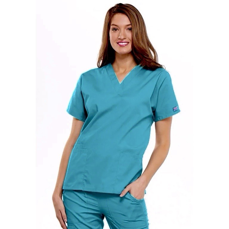 CHEROKEE Workwear Women’s Scrubs Set X-Small Teal 4700 Top, 4101 Flare Pants