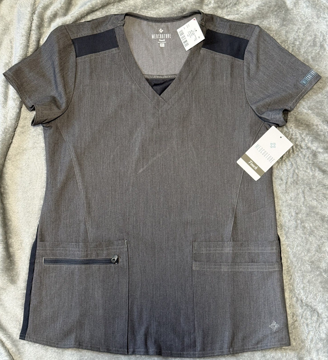 Med Couture Touch Scrub VNeck Top MC7468 NWT in Slate Performance Stretch XSmall