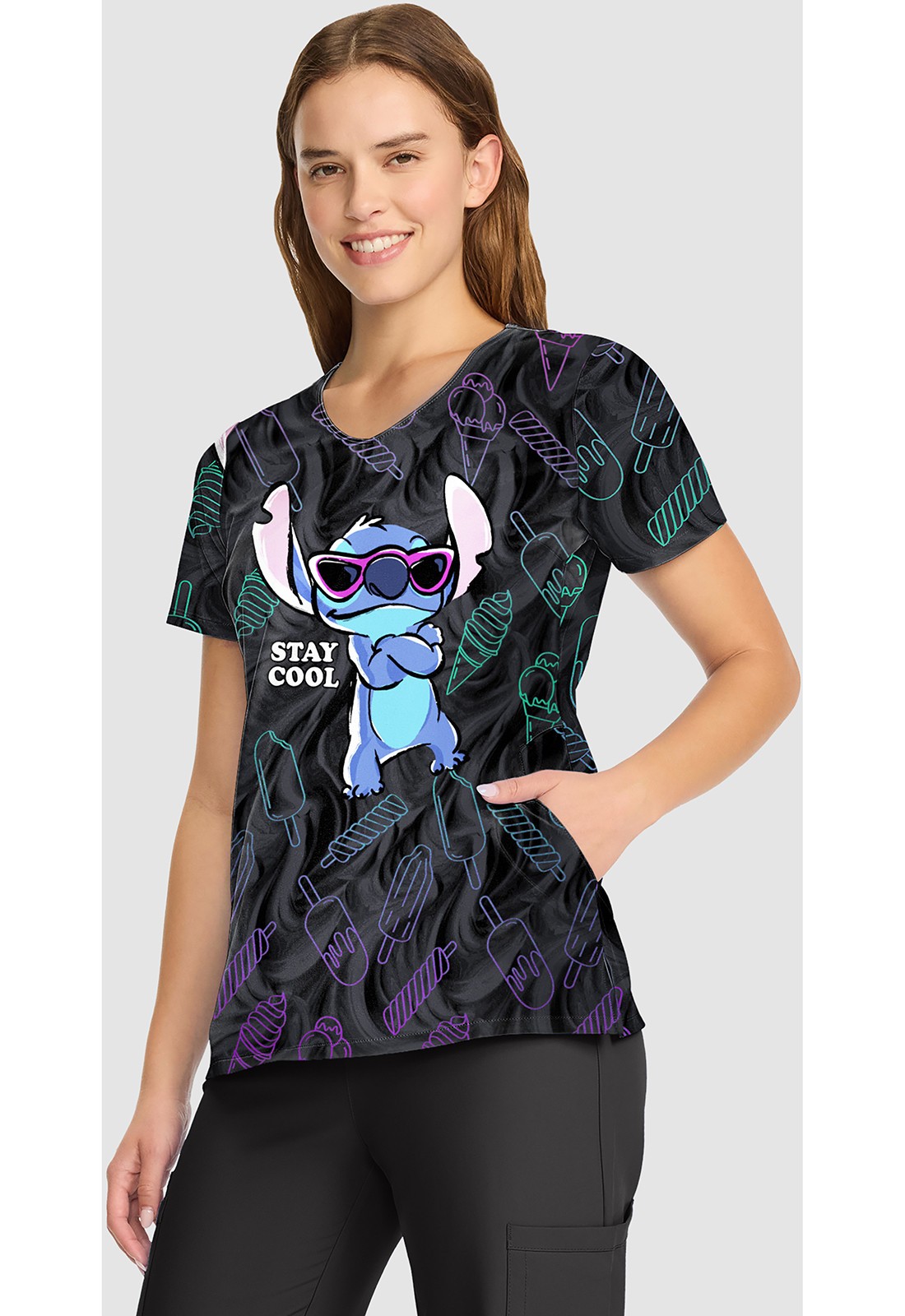 Lilo and Stitch Cherokee Scrubs Tooniforms Disney V Neck Top TF626 LHAY