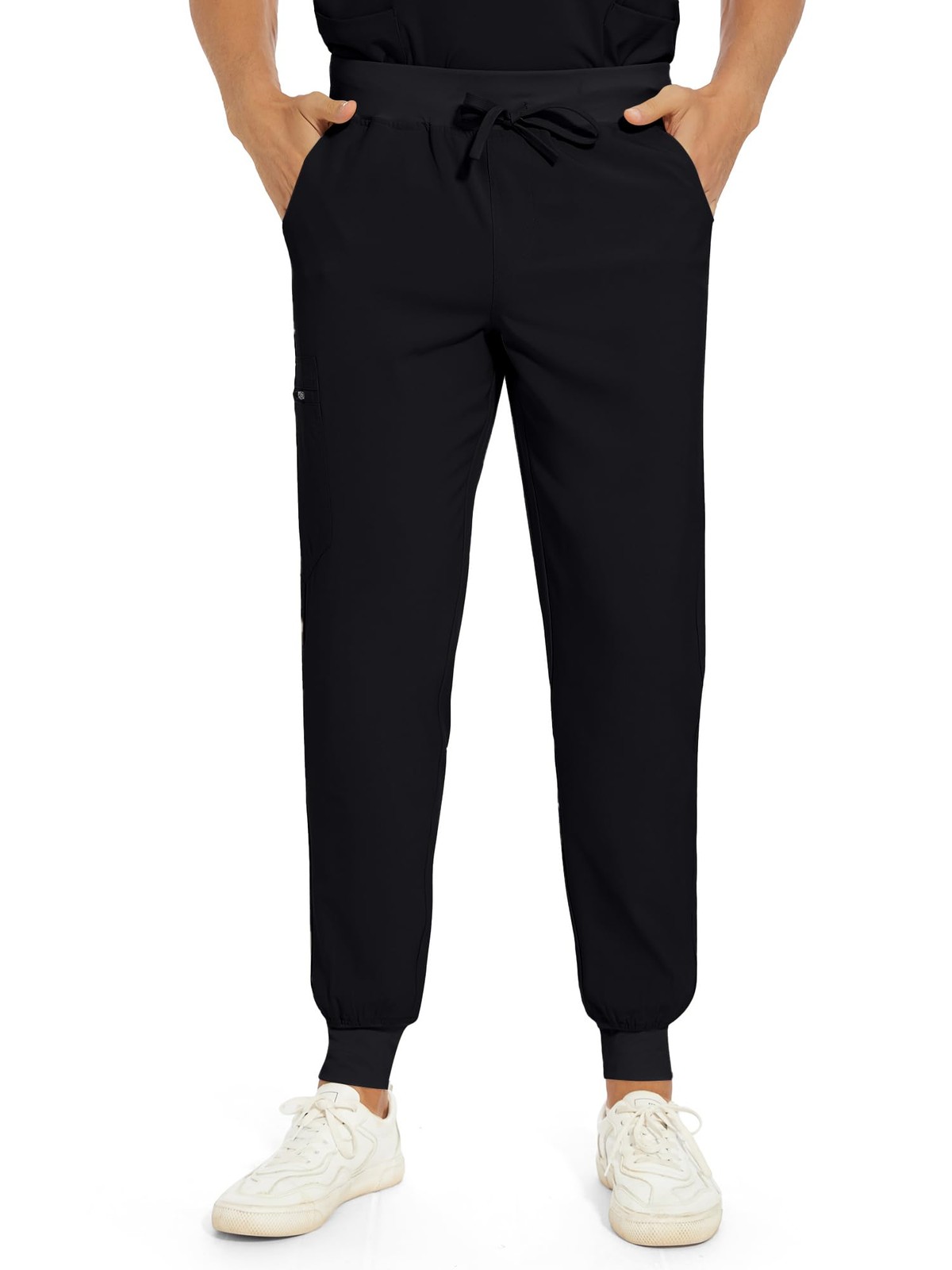 COZYFIT Men’s Black Scrub Pants Slim Jogger 5 Pockets Yoga Waistband XL