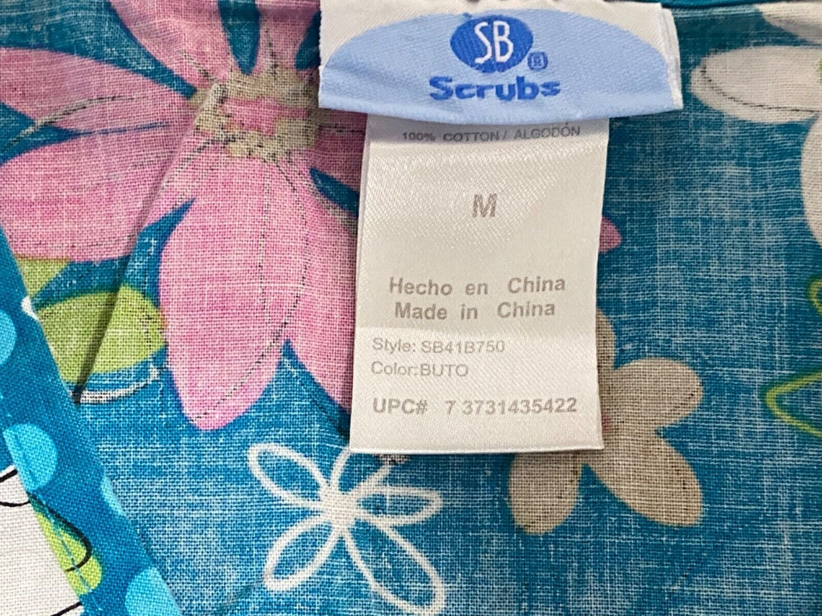 SB Scrubs Womens Medium Blue Floral Butterfly V-Neck Scrub Top Nurse Medical