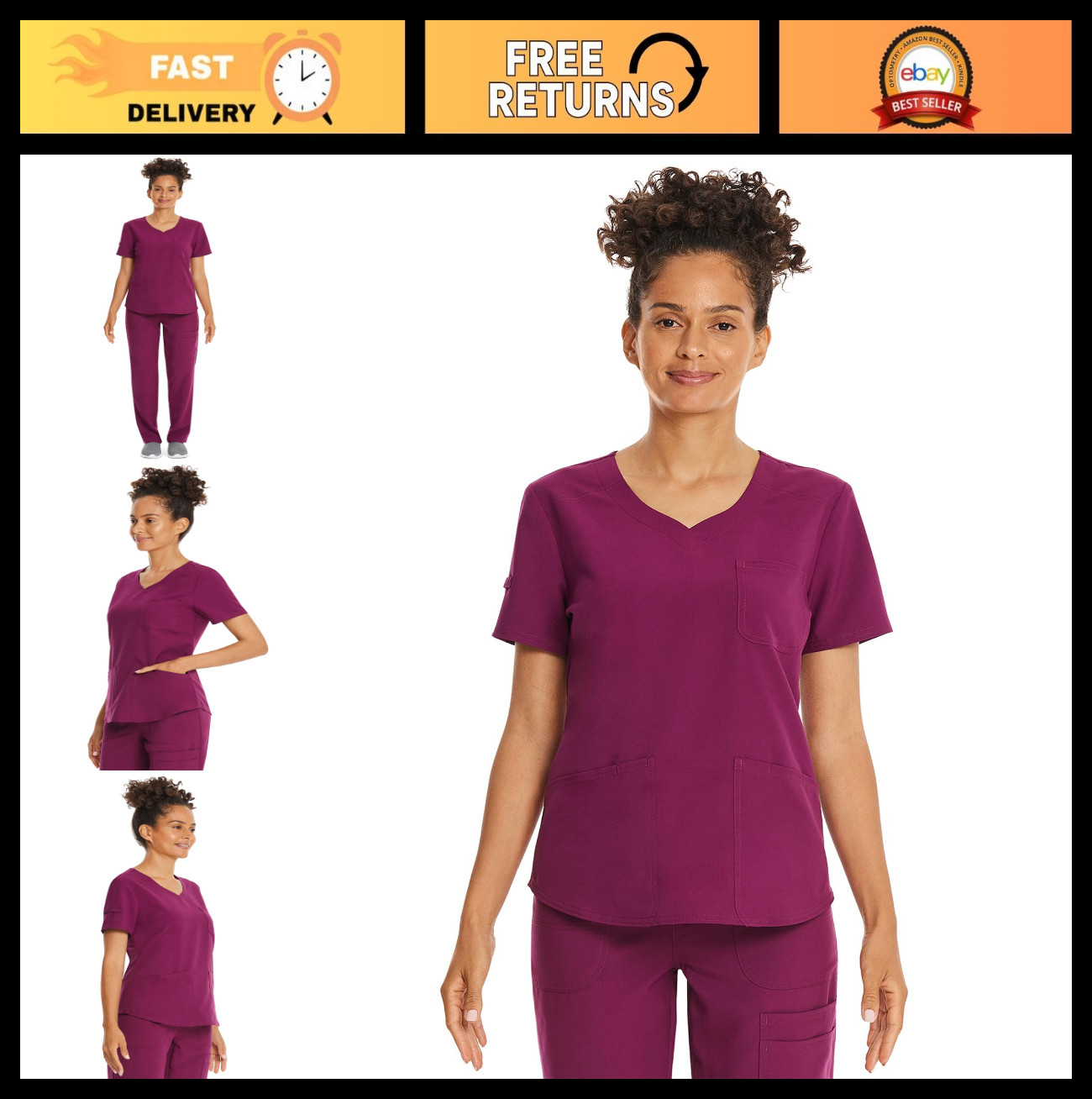 Soft Stretch Nursing Scrub Top – Women’s Sweetheart V-Neck Uniform, 3 Pockets
