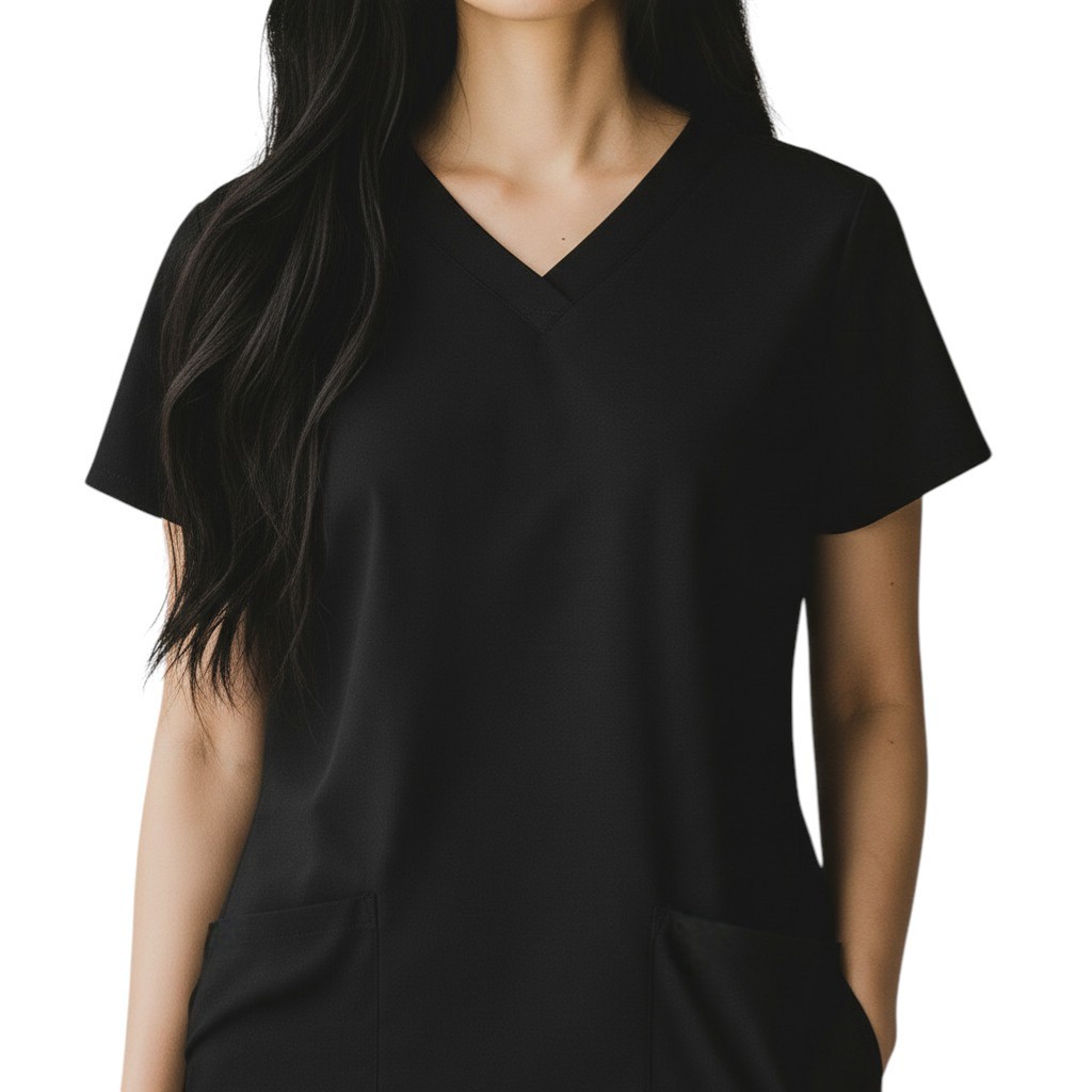 HEAL WEAR Medical Top Women Small/Black/V-neck/Stretch Back Waist/Short Sleeves
