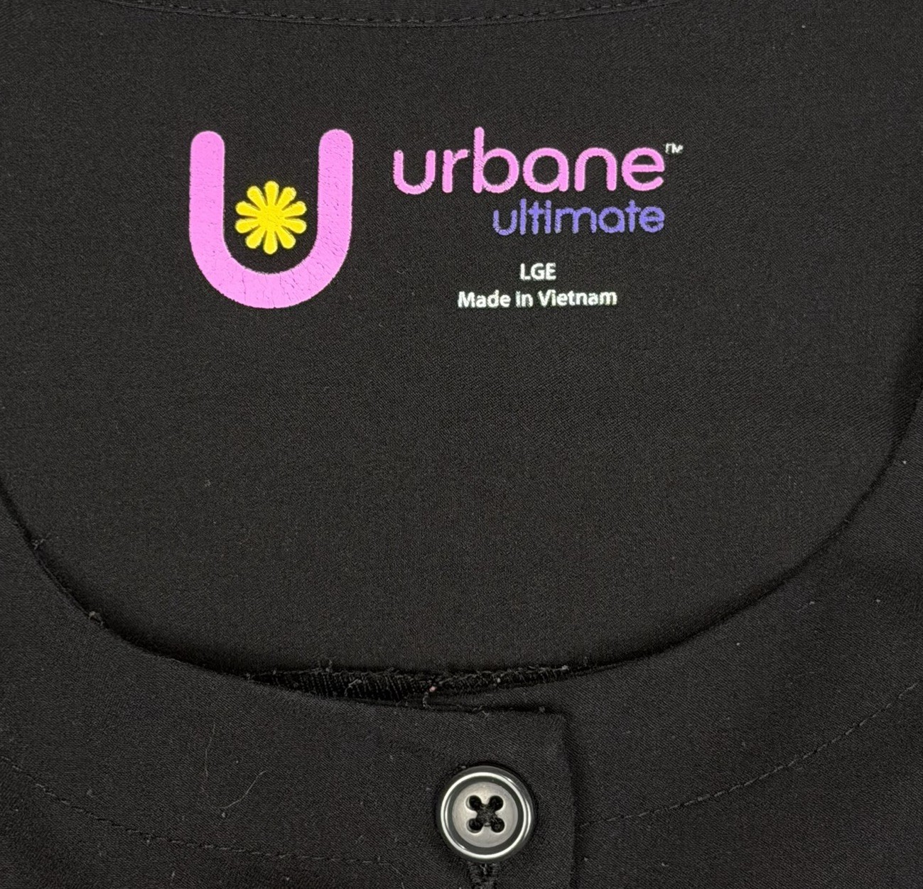 Urbane Ultimate Scrub Jacket Womens L Black Stretch Button Up Pockets Knit Cuffs