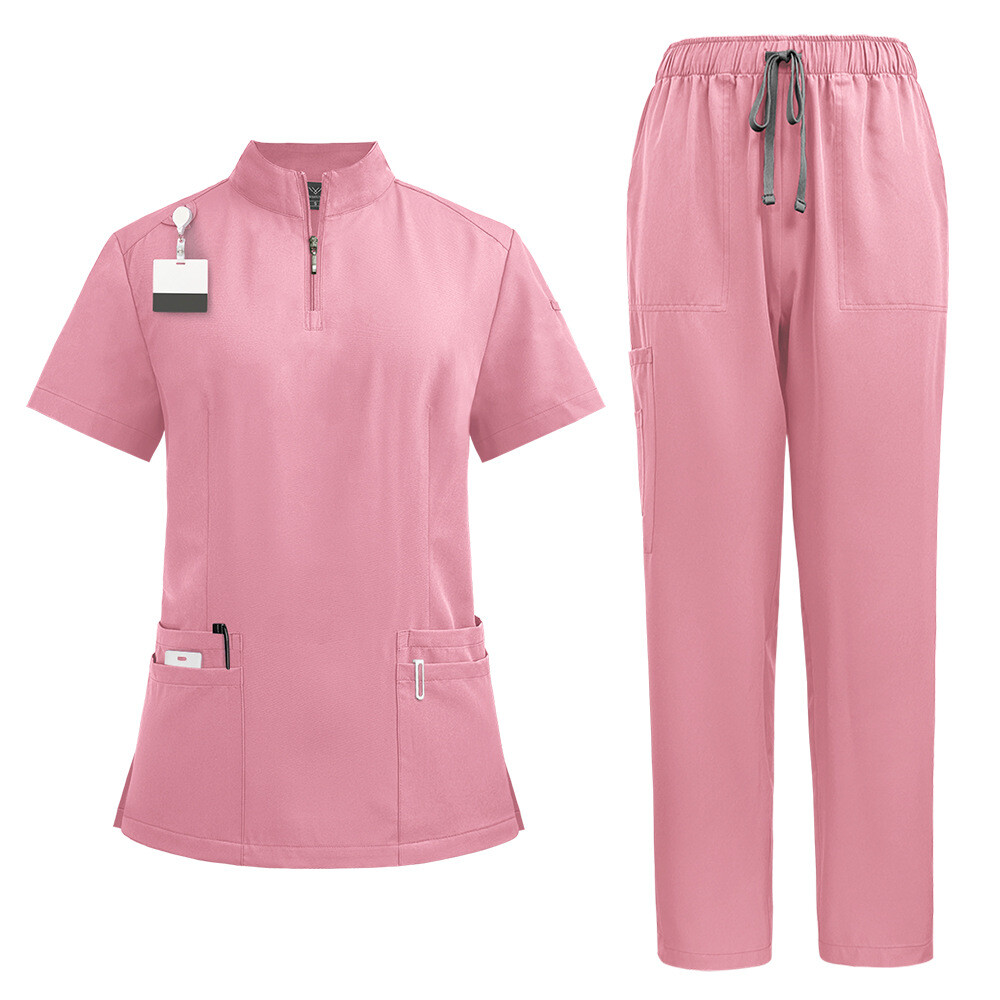 NiaaHinn Uniform Medical Scrub Set Women Hospital Clinic Dentist Zipper Unisex