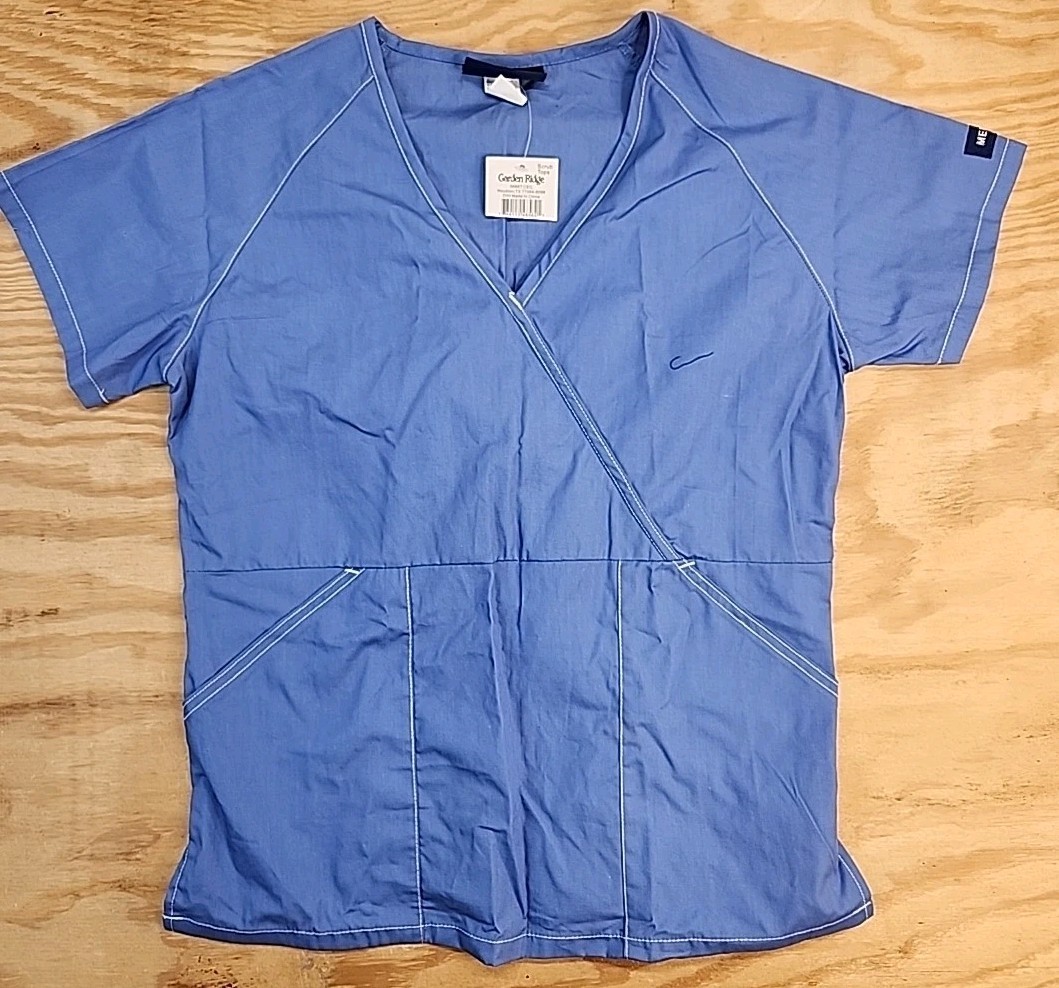 Med Wear Blue Lightweight Cotton Blend Scrub Top Womens Medium
