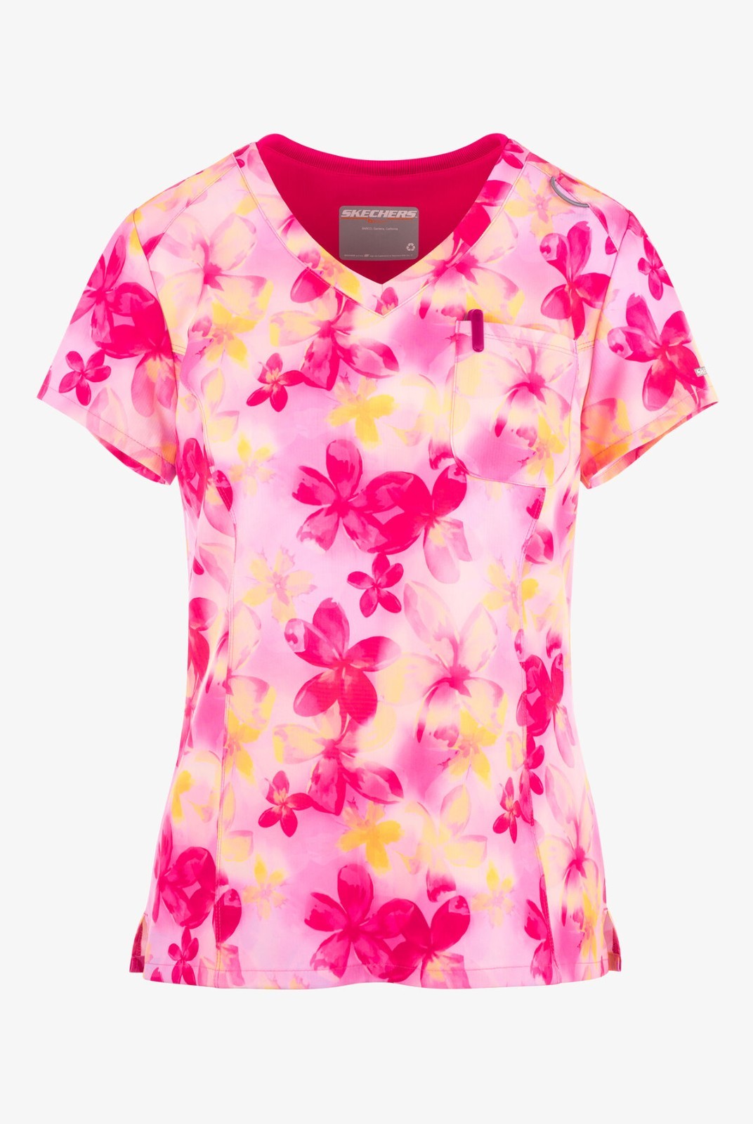 SKETCHERS WOMEN SCRUB PRINT TOP SPANDEX STRETCH PLUMARIA DREAMS IN ALL SIZES NWT