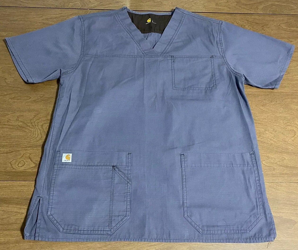 Carhartt Mens Small Gray Ripstop Scrub Top Utility Pocket Medical Uniform