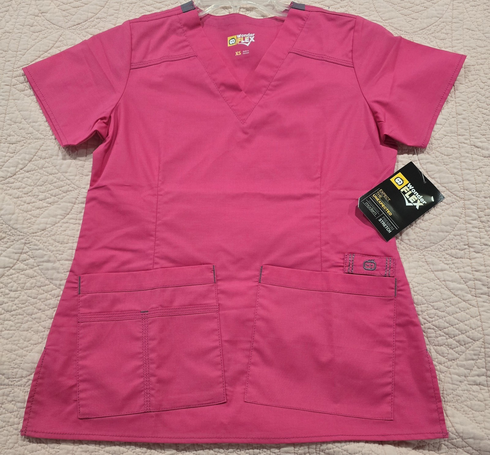 WonderWink Hot Pink XS Medical Scrub Top Cotton Polyester Spandex Solid