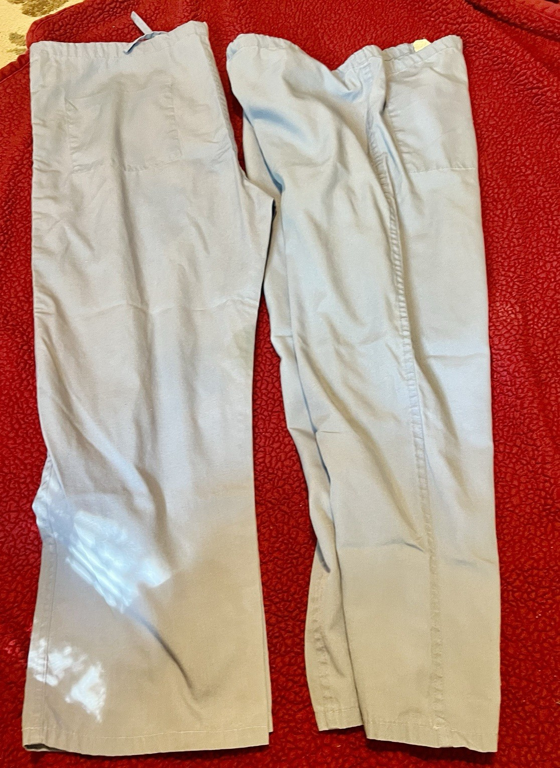 2- Unisex Medical Scrub Pants Size L Blue Solid Polyester Twill Bottoms