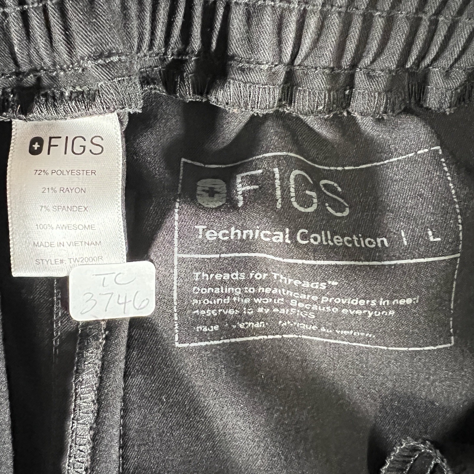 FIGS Yola Scrub Pants Women Large L Black Technical Collection TW2000R EMS Work