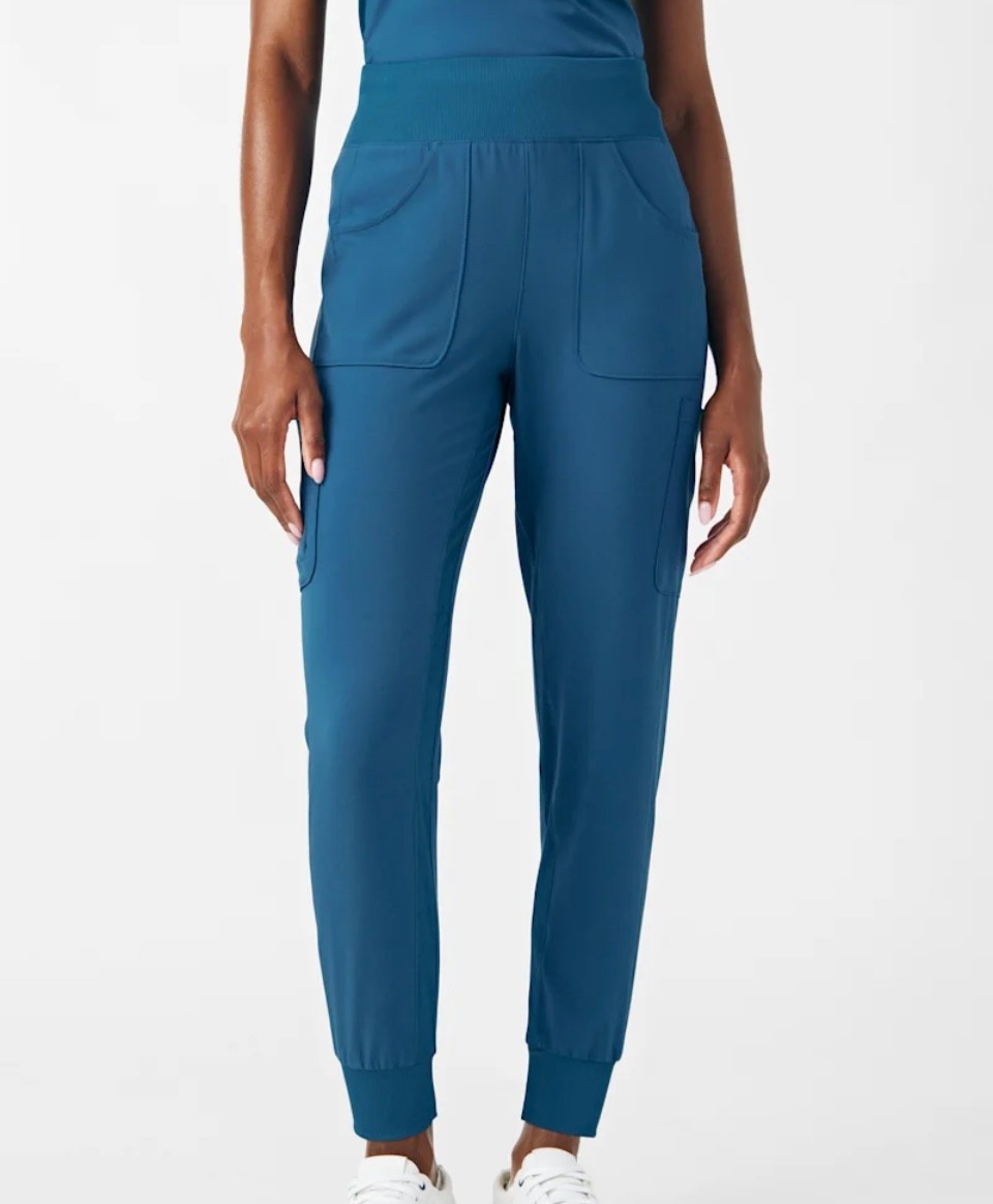 Landau LB401 Women’s 7-Pocket Rib Knit Waist Jogger Scrub Pants Caribbean XXL.