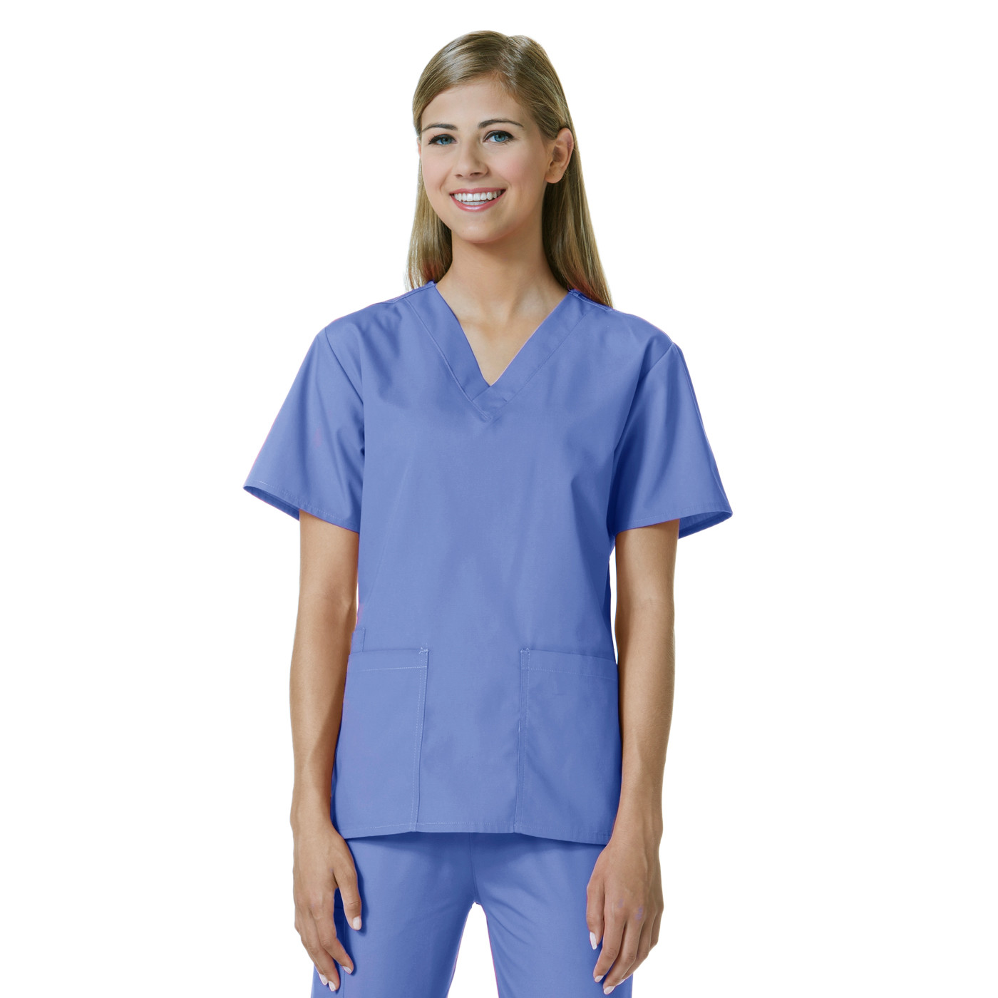 Maevn Women’s Ceil Blue Scrub Top 1016 Medical 2-Pocket V-Neck Sizes 2XS to 5XL