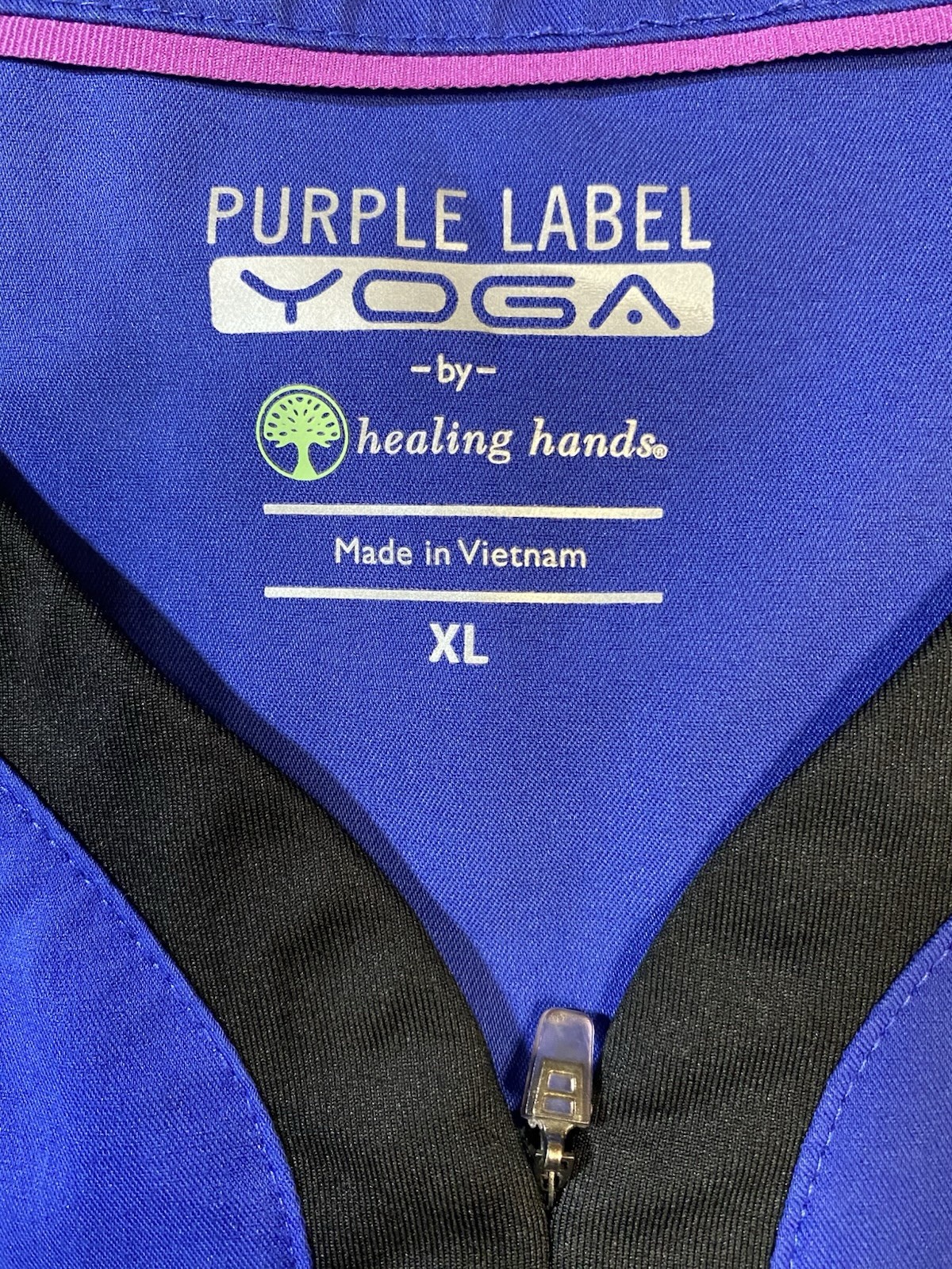 Healing Hands Purple Label Yoga Scrub Set XL Royal Blue Jessi Zipper Top Pants