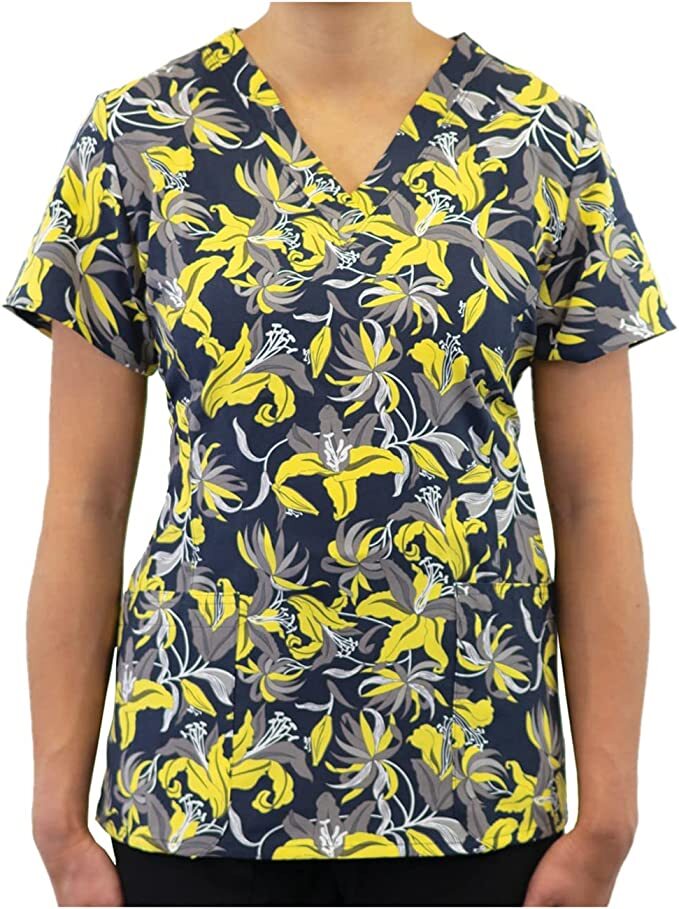 Maevn Women’s Print Scrub Top 1767 LLLL V-Neck Lily Lala Sizes XS to 3XL