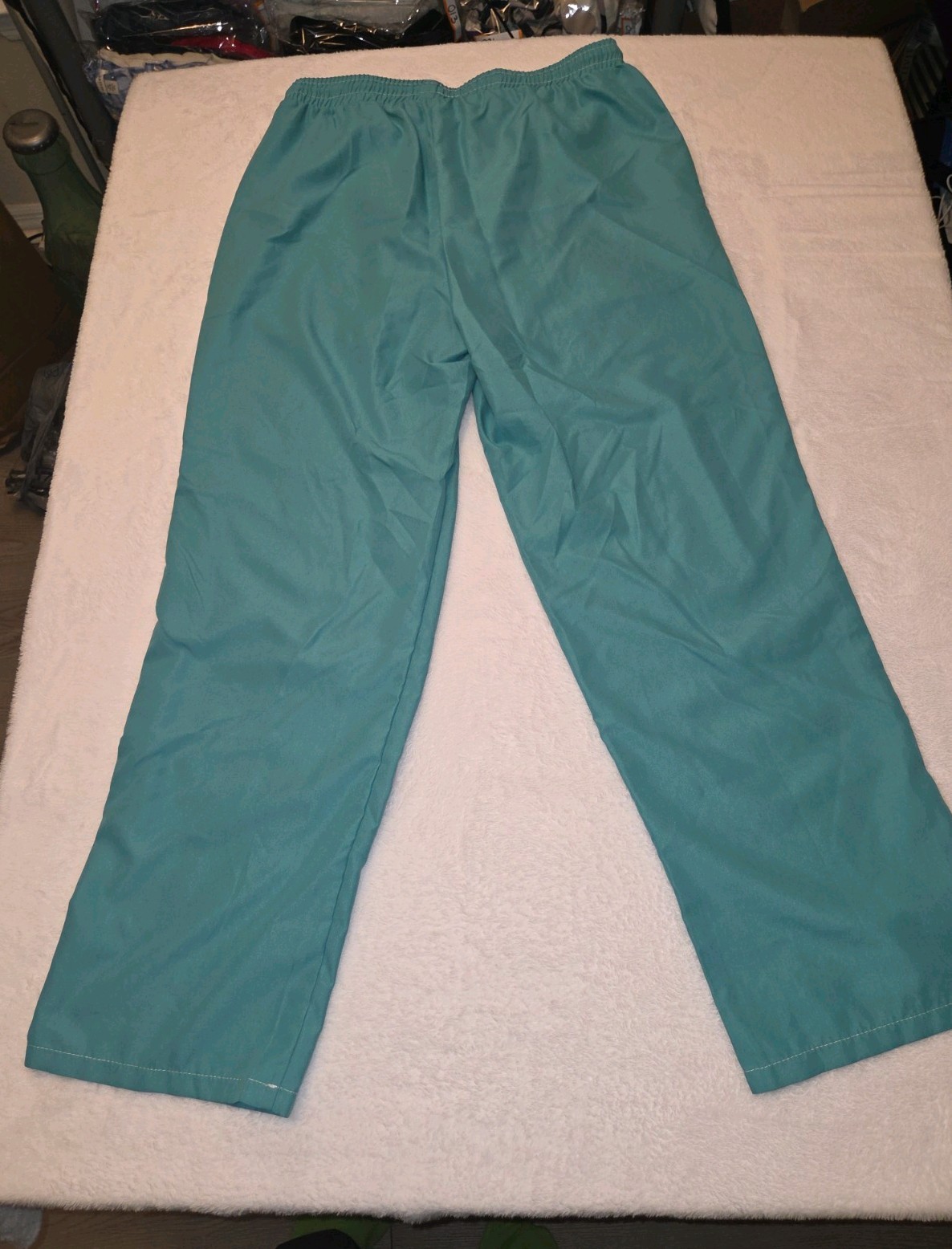 Teal Solid Medical Scrub Pants L Drawstring Elastic Waist Polyester Woven