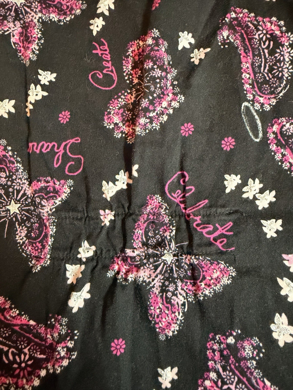Koi Women’s XXS Butterfly Heart Print Scrub Top Sparkling Ruffle Sleeves. SC66