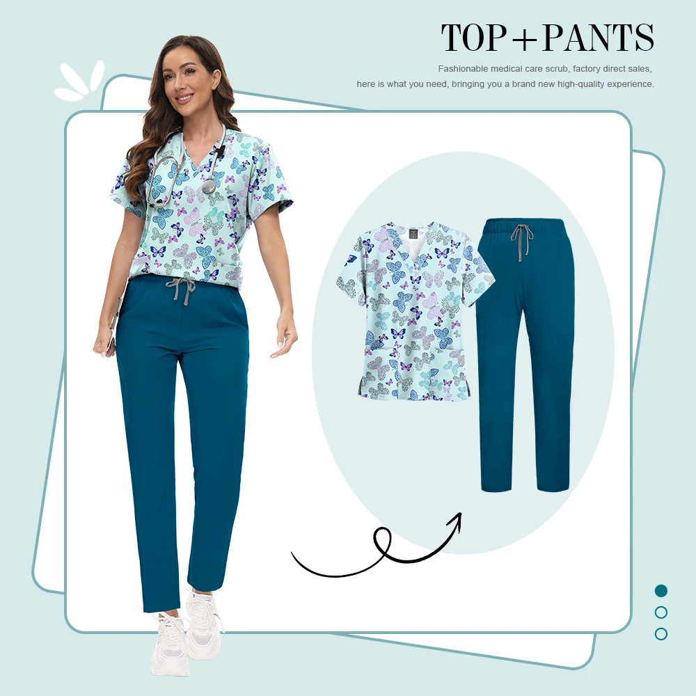 Pants + Top Scrubs Set Uniforms for Medical Women Nurse Scrub Uniform Lab Wear