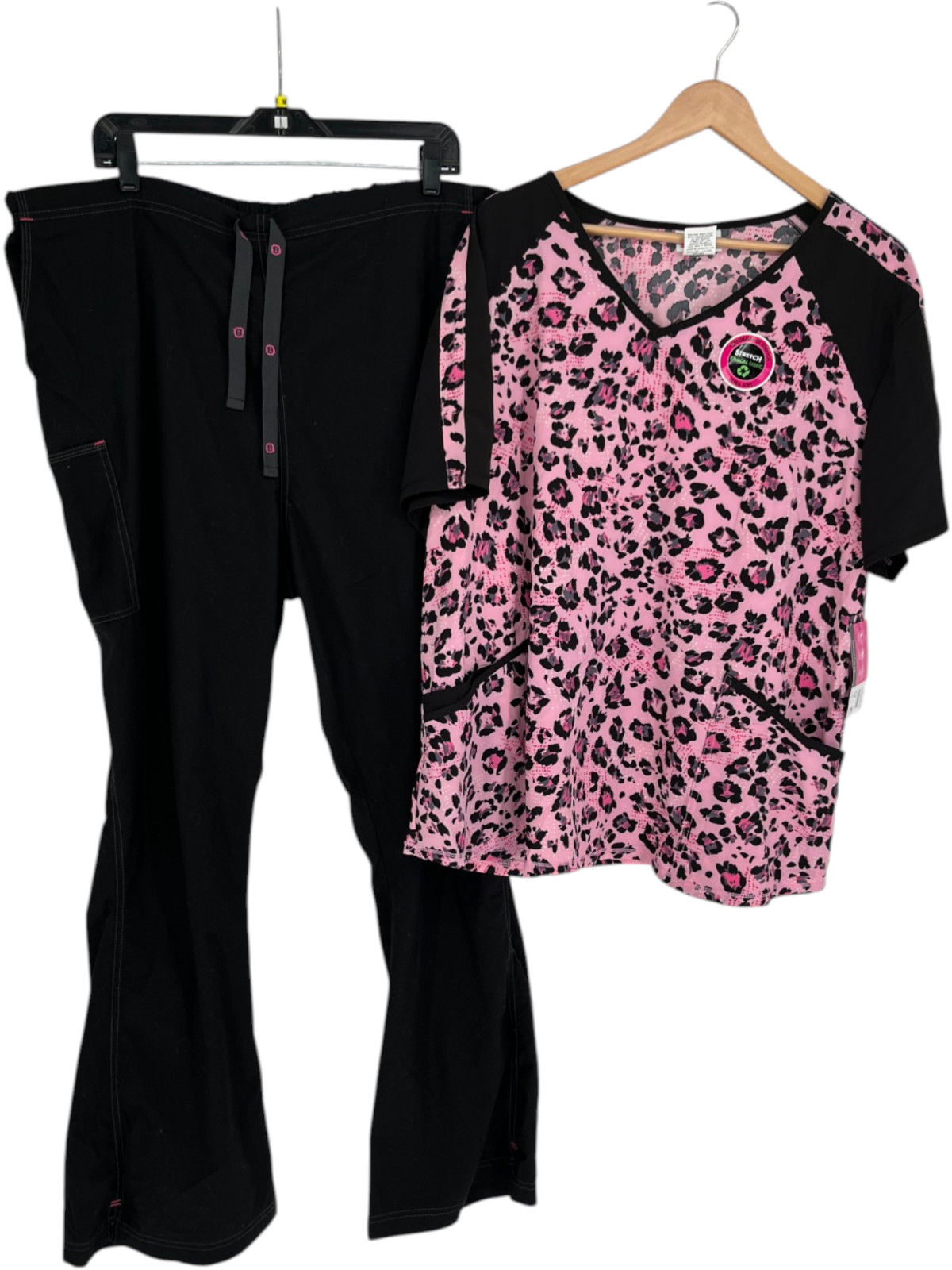 ScrubStar Scrubs Set Women’s Size 3XT Pink Black Leopard Performance Stretch