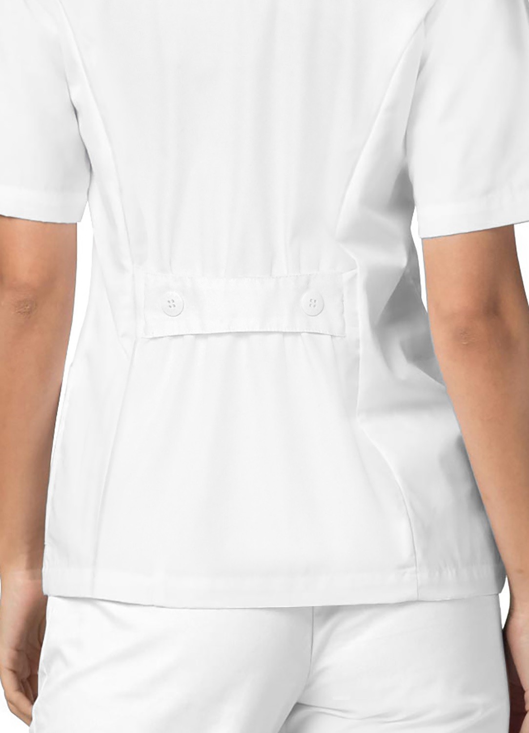 Adar Women Doctor Nurse White Uniform Button Back Belt Lapel Collar Scrub Top