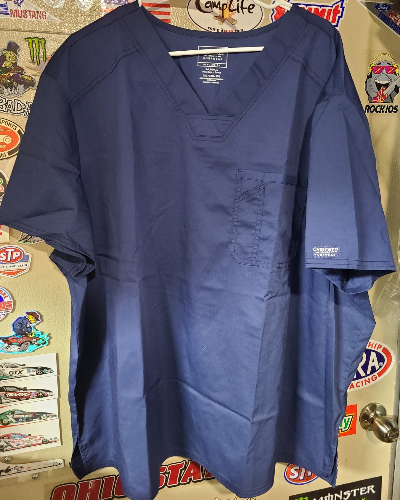 CHEROKEE MENS NAVY BLUE SCRUB TOP 3XL / 3XG / 3TG RN#93643