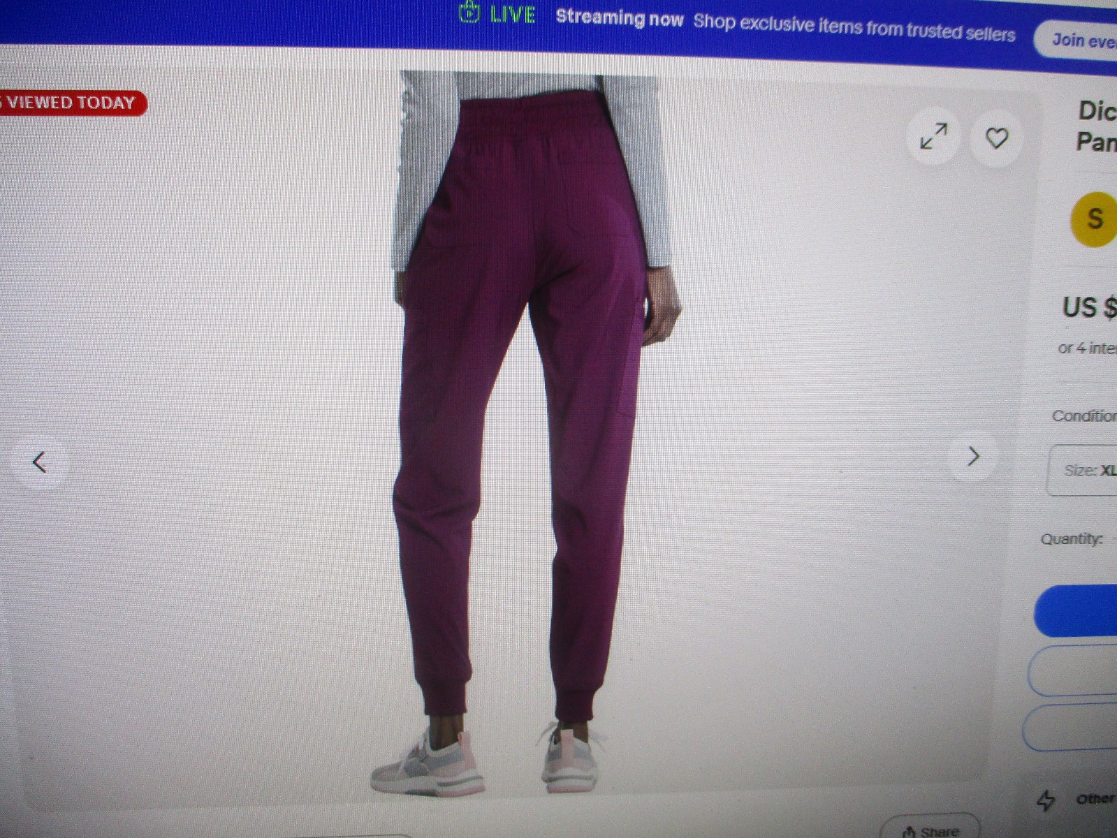 NWT Dickies Women’s Jogger Scrub Pants,Wine Color,4-Way Stretch,Sz 2 XL,29″ In