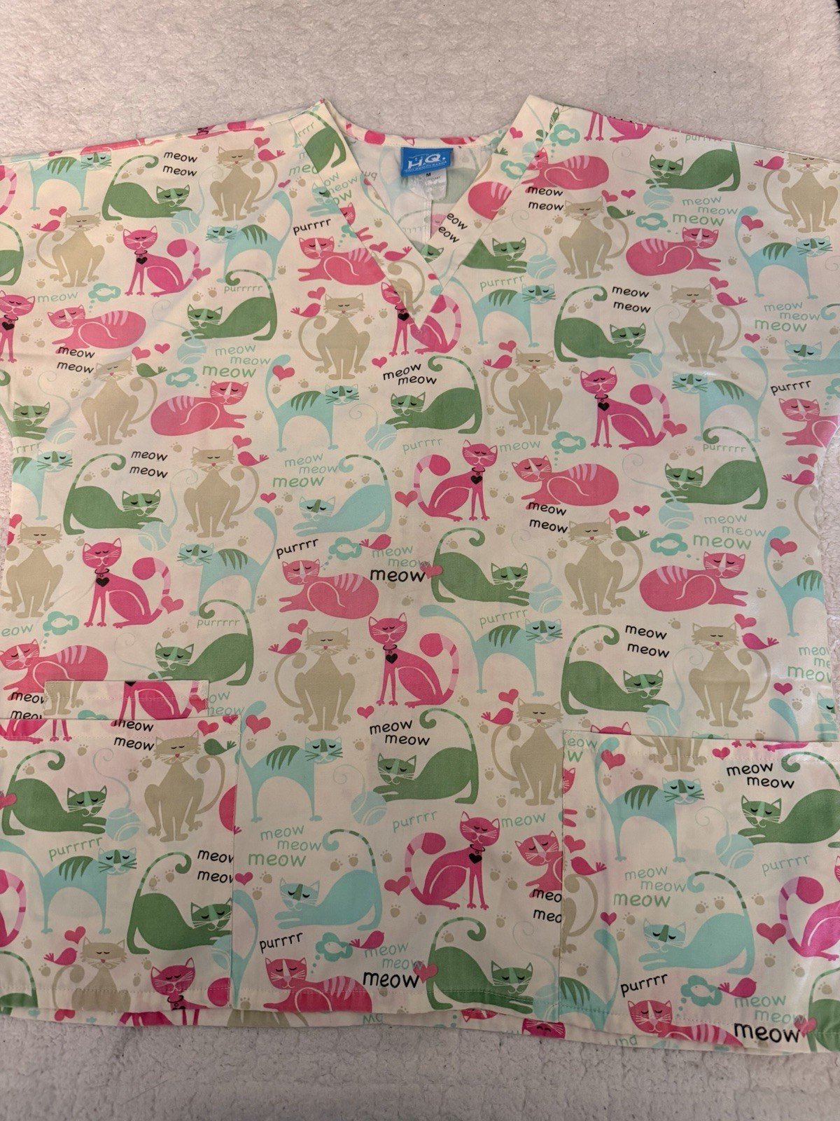 Scrub HQ Women’s M/L Cat Meow Print Scrub Top. Sc50