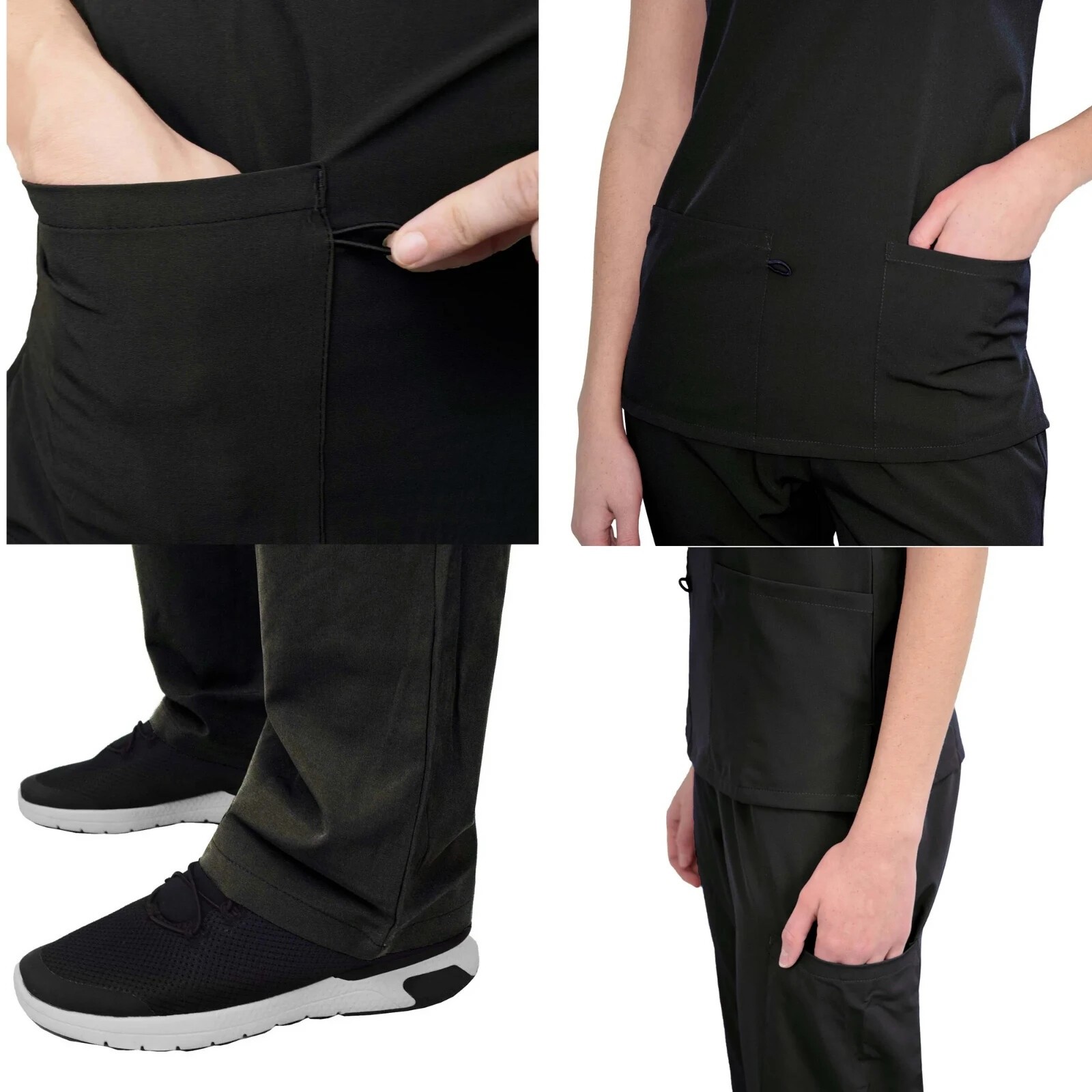 4FLEX Green Town Women’s V-Neck Scrub Set, Top & Bottom, Black, XL