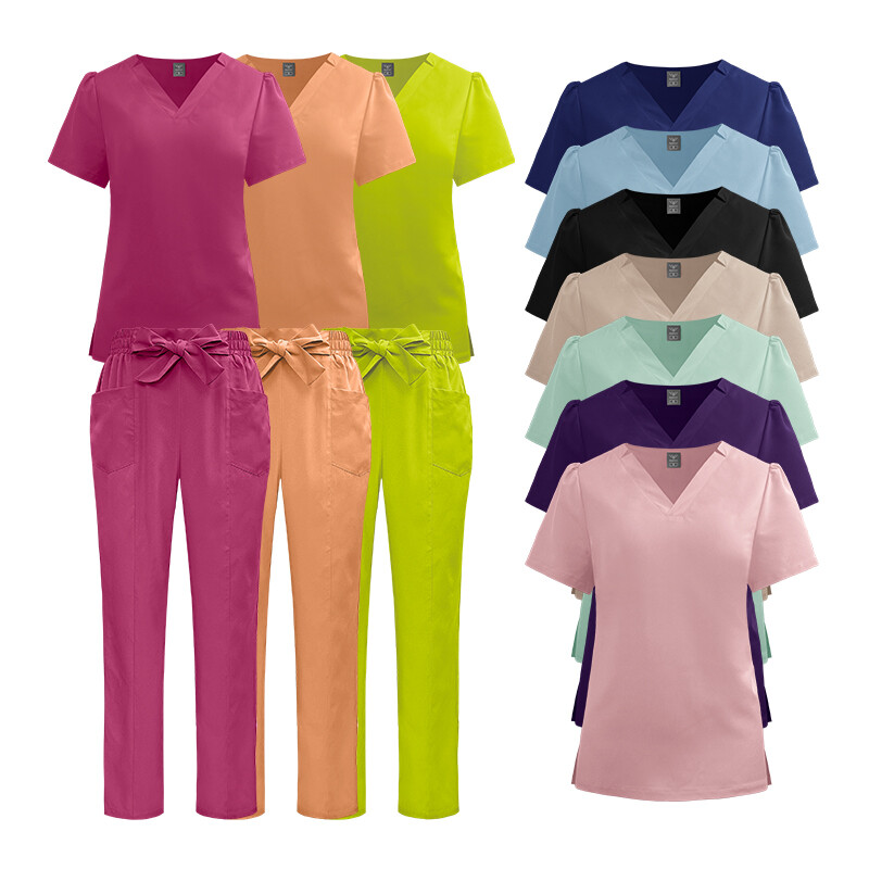 Ladies Medical Scrub Suit Nursing Uniform V Straight 2025 Summer Fashion Colors
